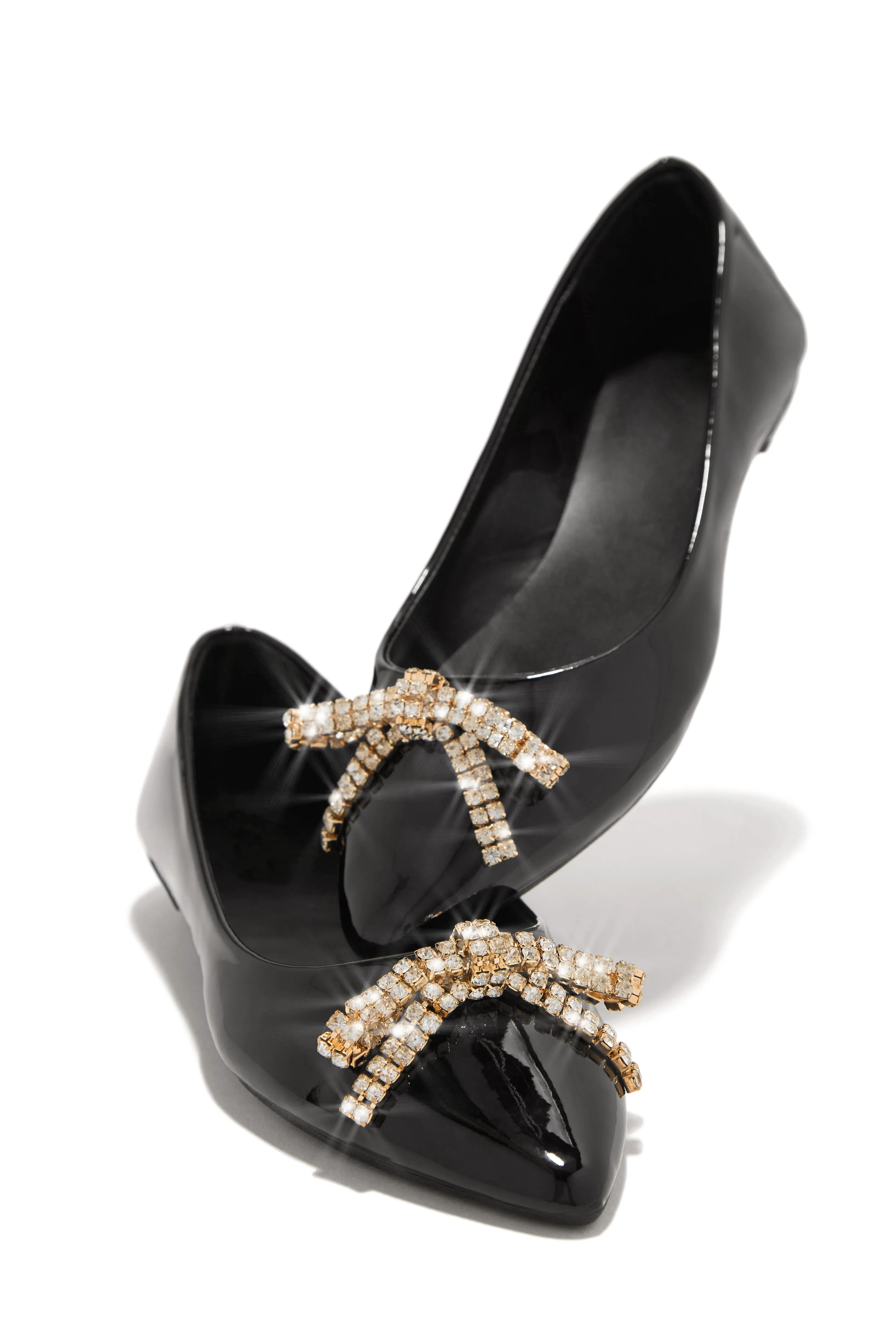 Alania Bow Embellished Pointed Toe Flats - Black sold by Miss Lola