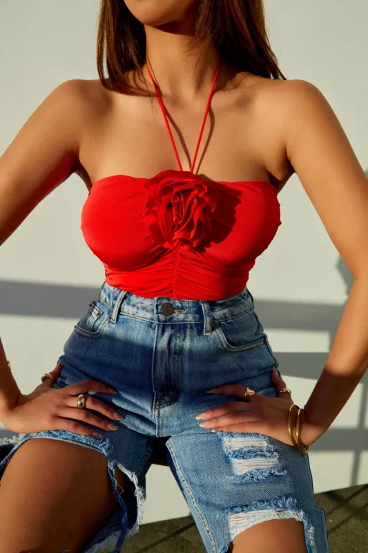 Rocio Rosette Bodysuit Top - Red sold by Miss Lola