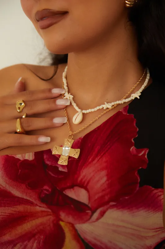 Norma Embellished Cross Necklace - Gold sold by Miss Lola