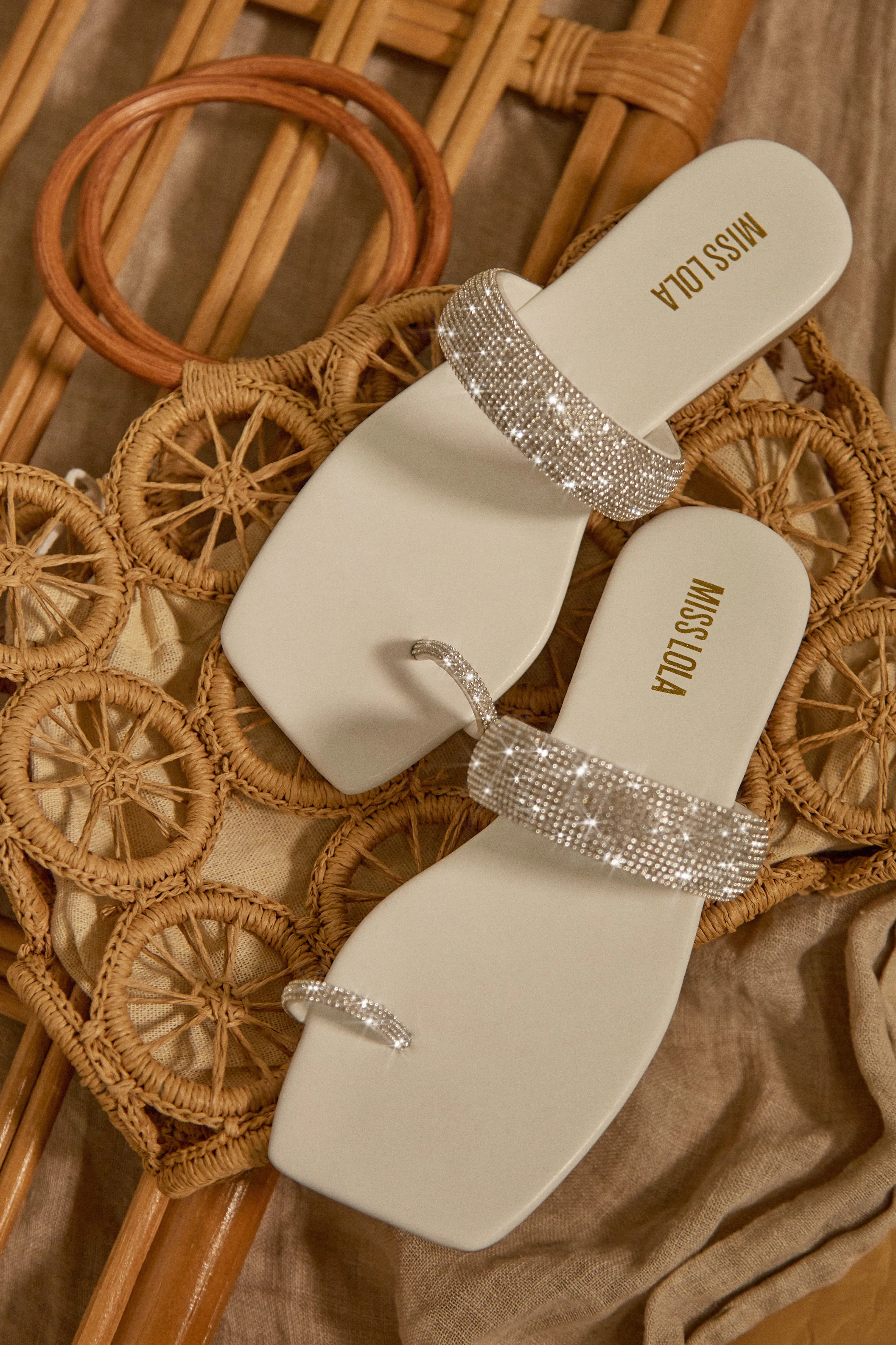 Cabana Beach Embellished Slip On Sandals - White sold by Miss Lola product image thumbnail 2