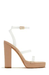 Midnight Muse Platform Block High Heels - Clear sold by Miss Lola