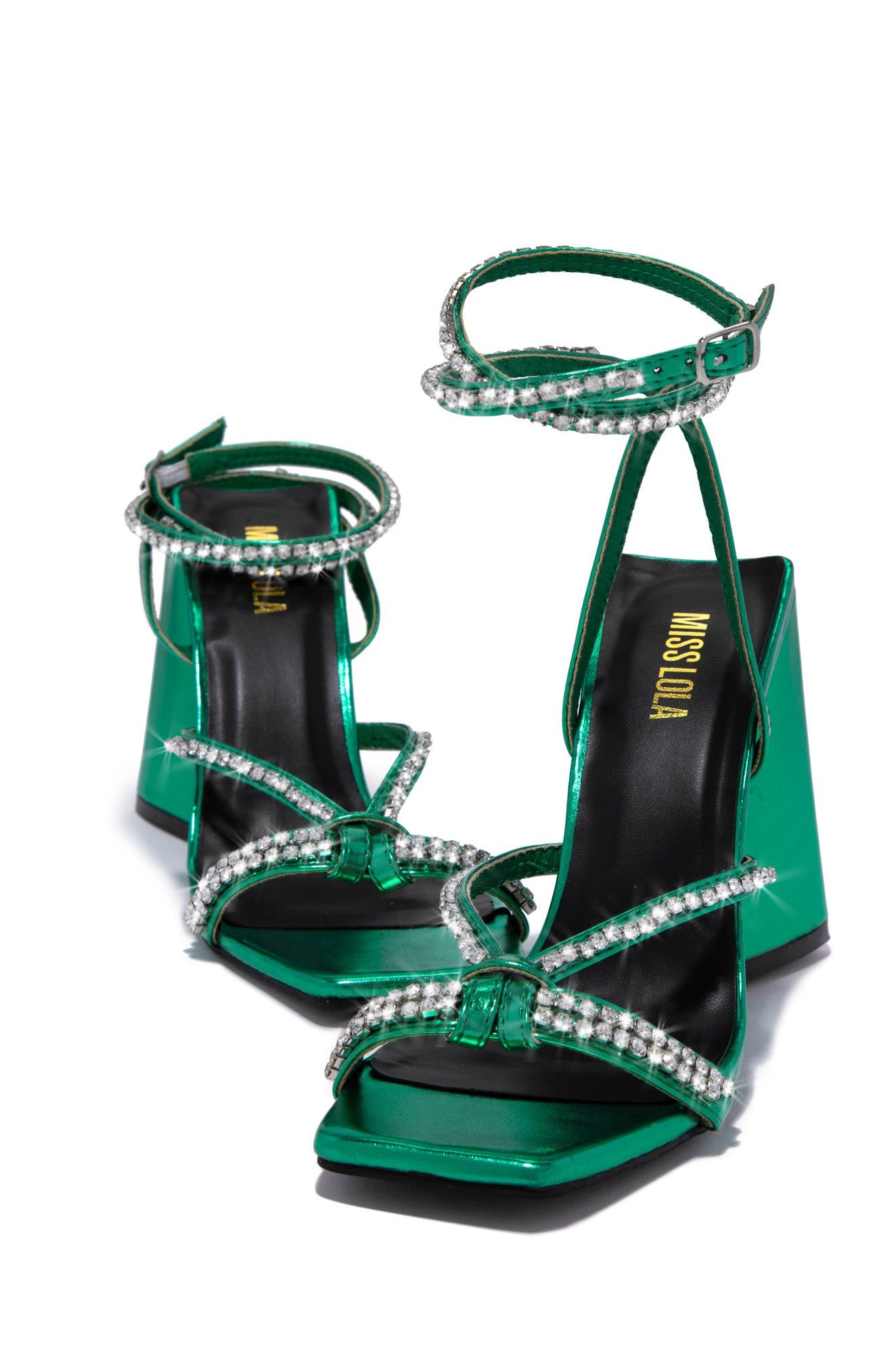 Valerya Embellished Triangle Block Heels - Green sold by Miss Lola product image thumbnail 2