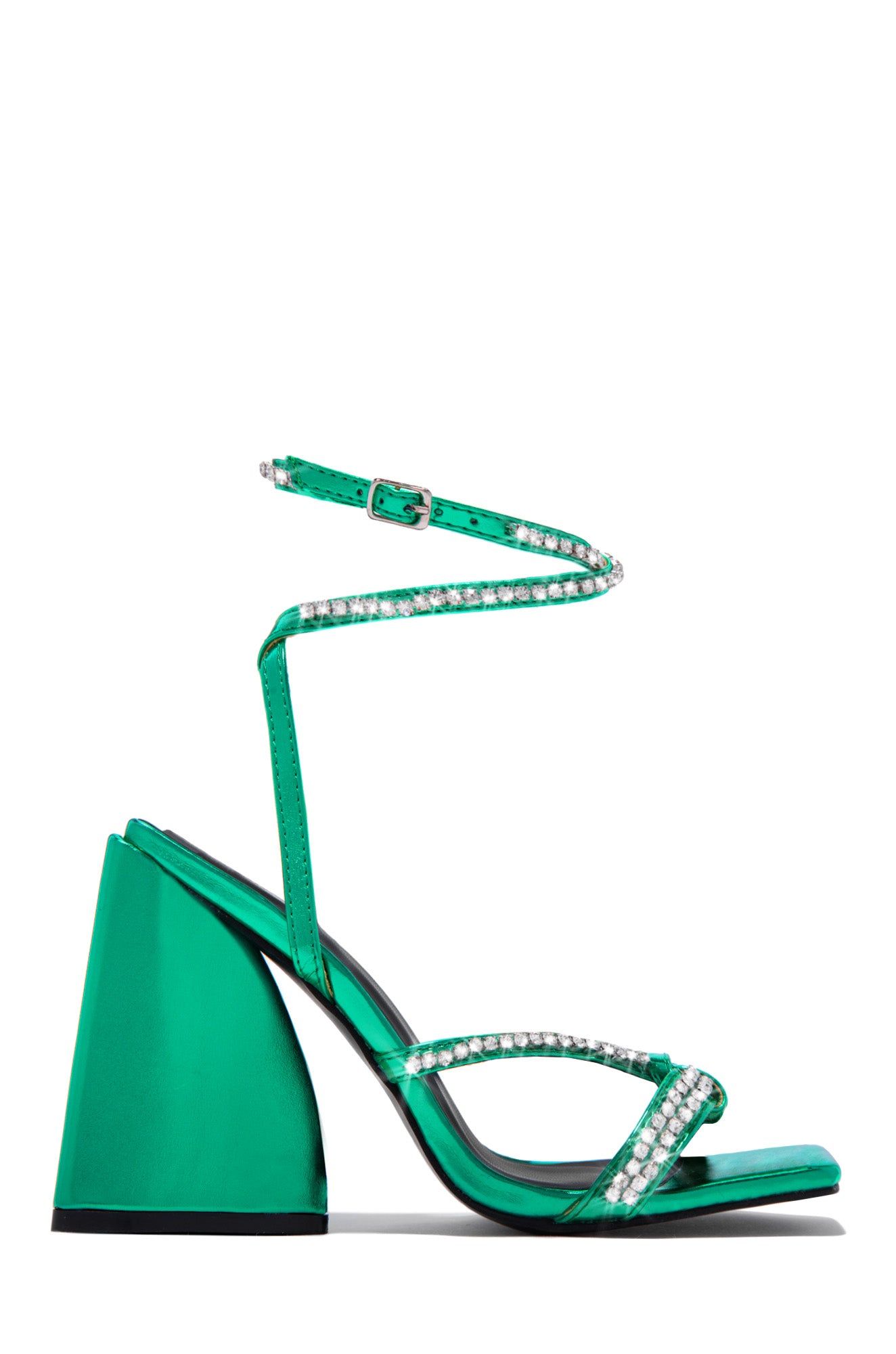 Valerya Embellished Triangle Block Heels - Green sold by Miss Lola