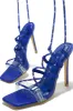 Birthday Wishes Embellished Lace Up Heels - Blue sold by Miss Lola