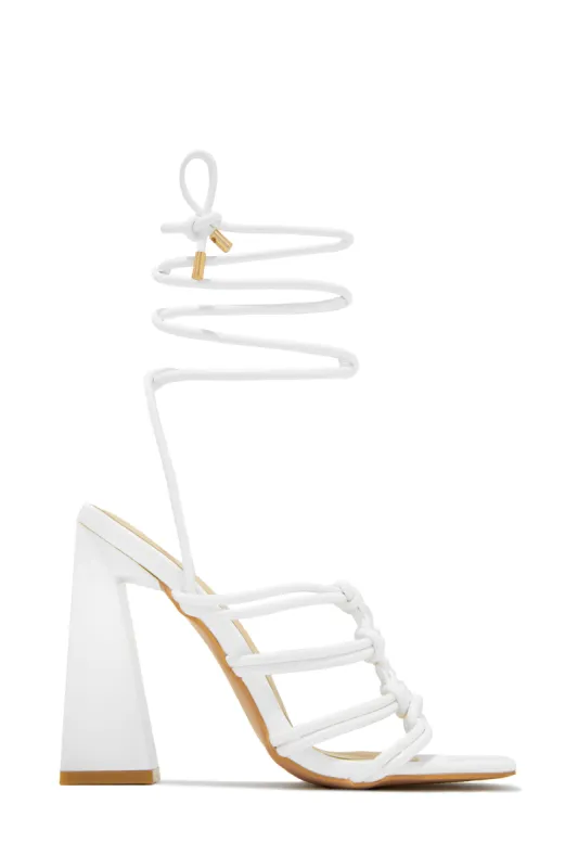 Kameli Lace Up Block High Heels - White sold by Miss Lola