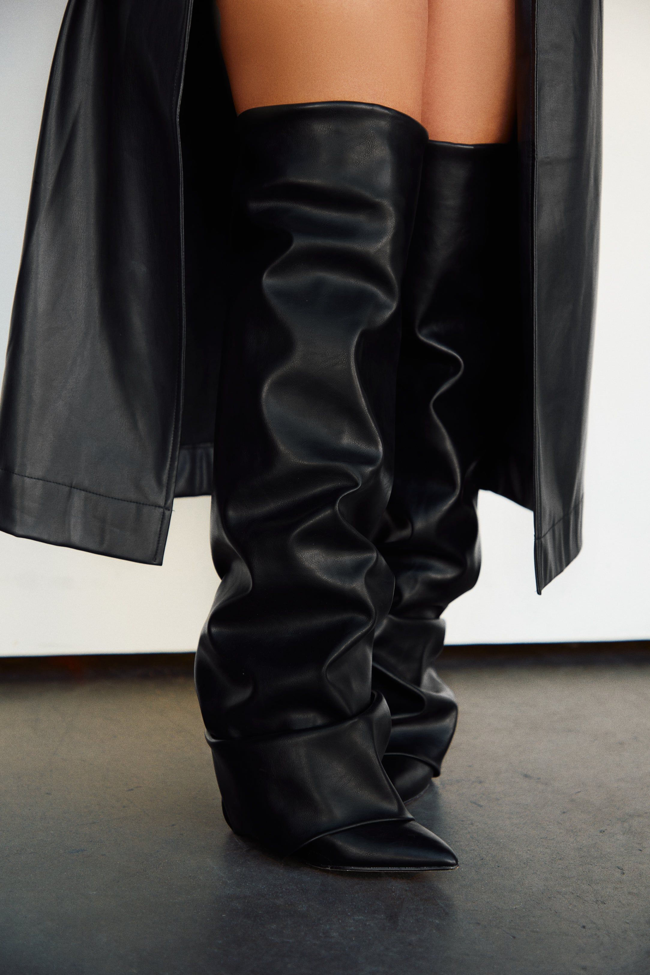 Kimana Ruched Shaft Heel Boots - Black sold by Miss Lola