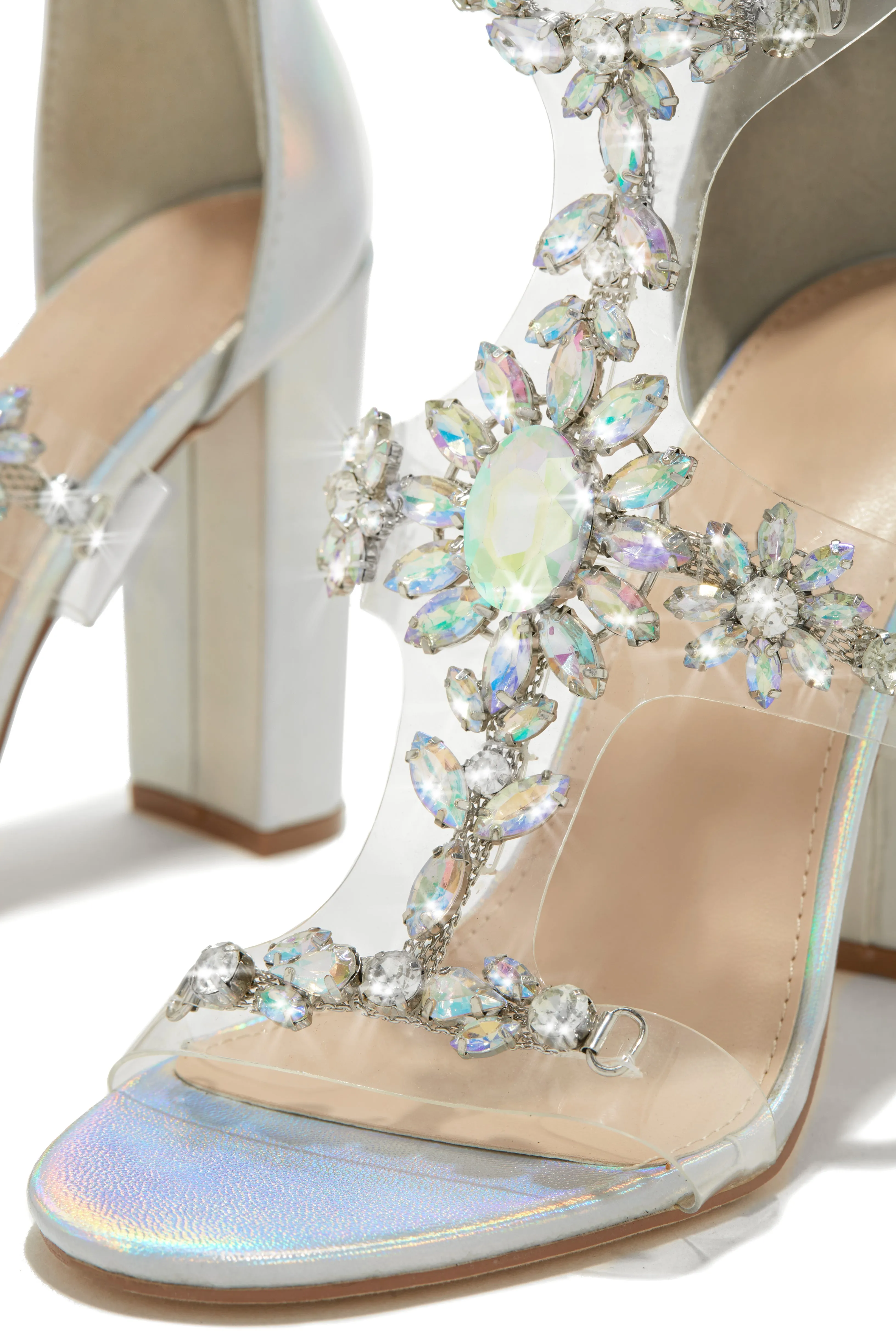 Queen Energy Embellished Clear Strap High Heels - Silver sold by Miss Lola product image thumbnail 2
