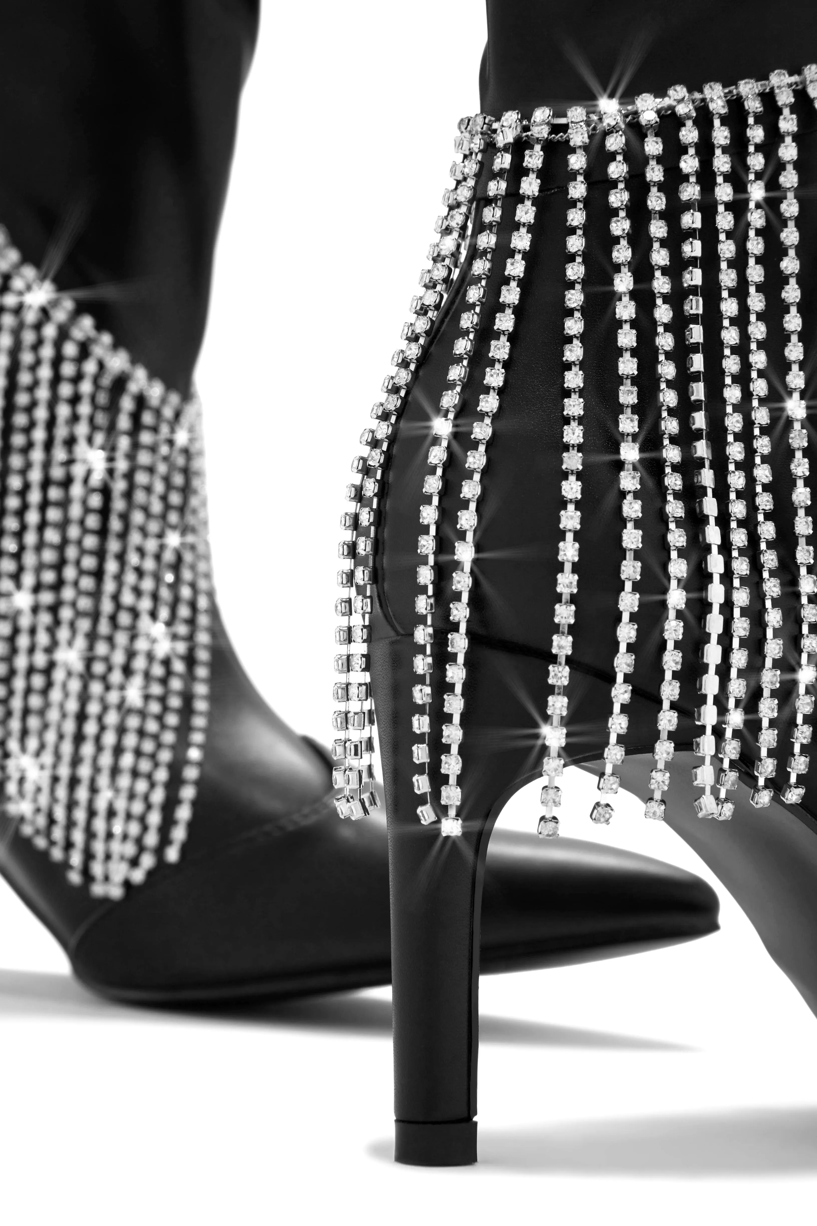 Faye Embellished Fringe Knee High Boots - Black sold by Miss Lola product image thumbnail 4