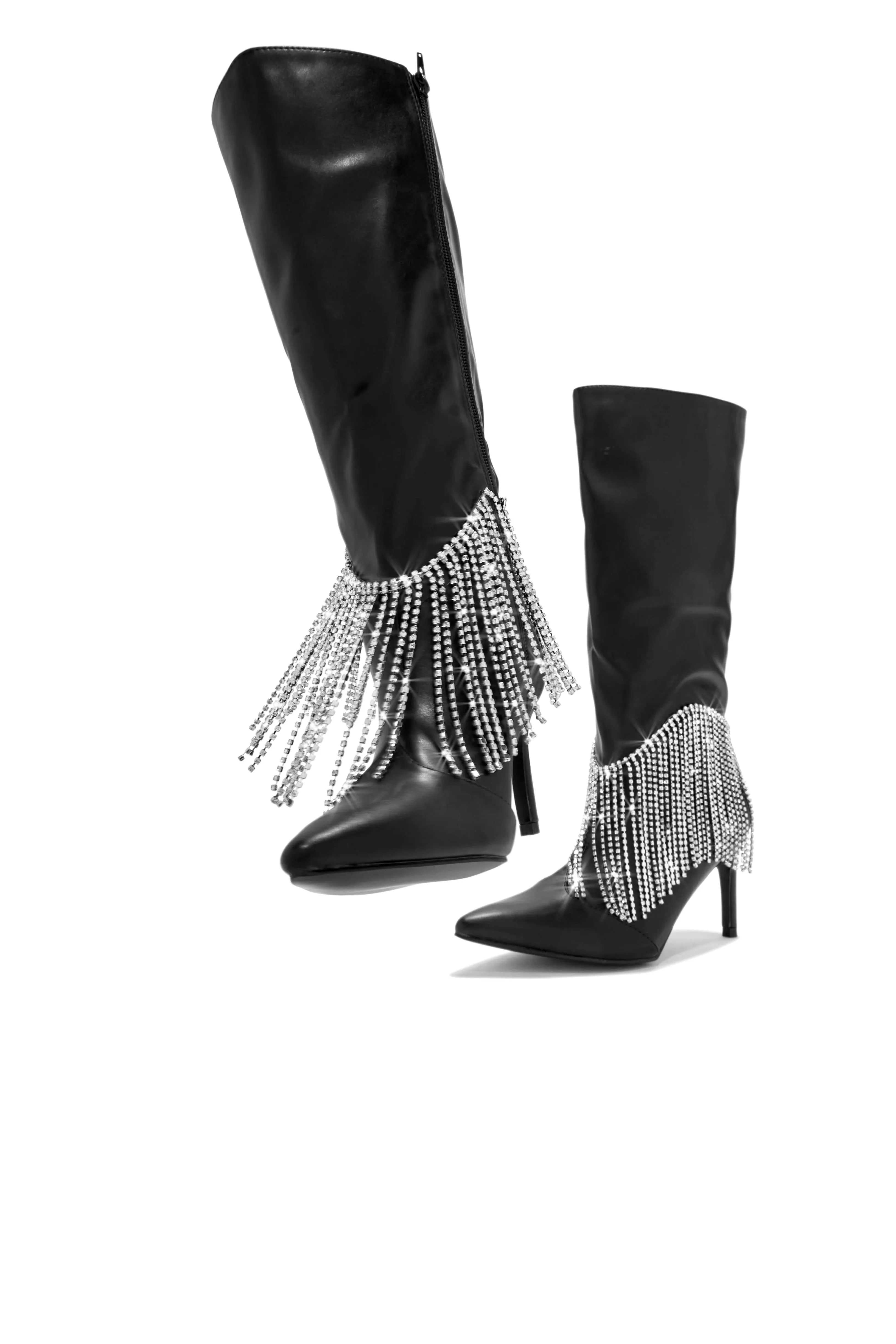Faye Embellished Fringe Knee High Boots - Black sold by Miss Lola product image thumbnail 3