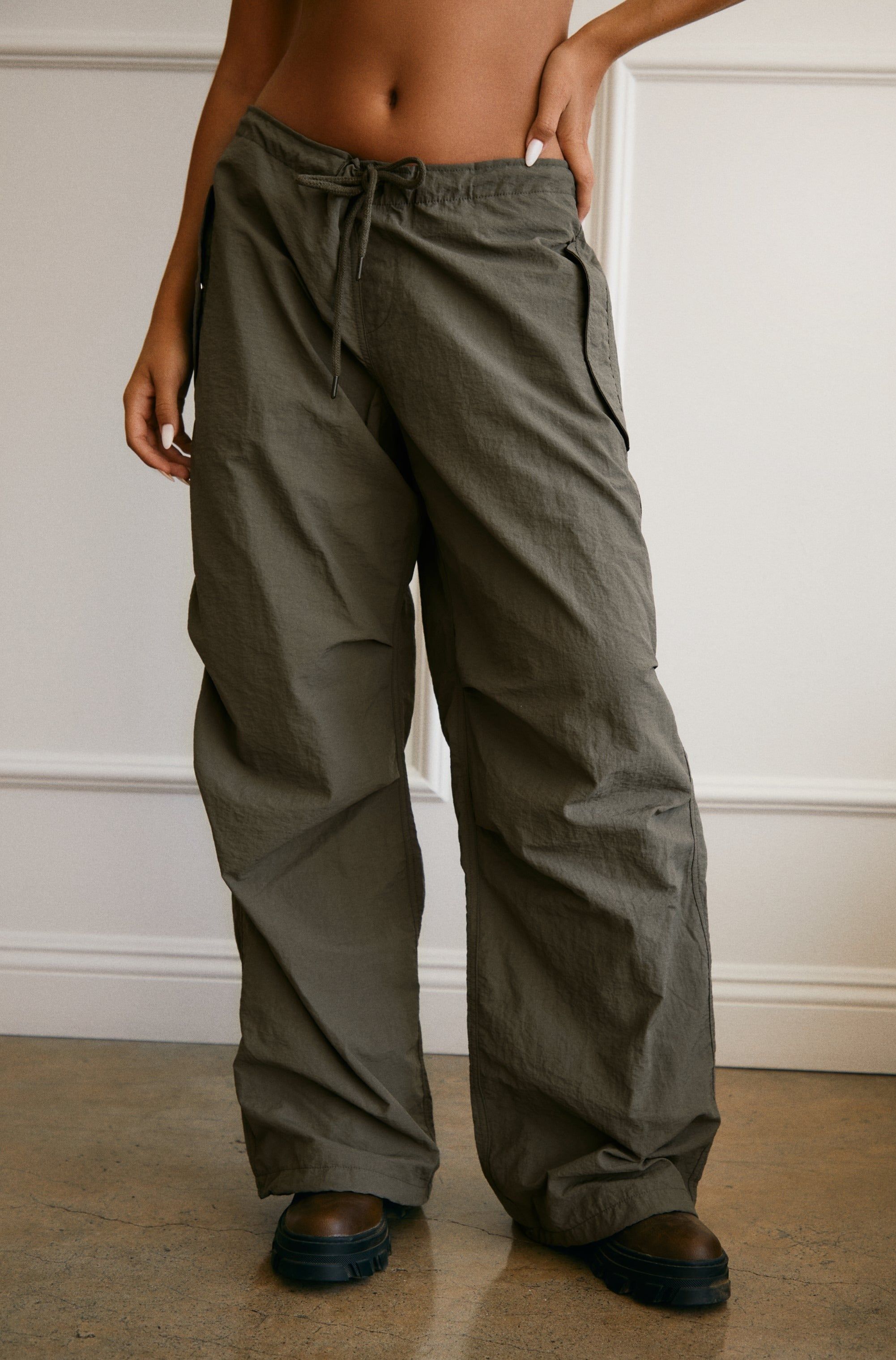 Always Ready Nylon Wide Leg Pant - Olive sold by Miss Lola