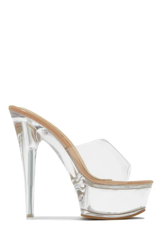 Angel Clear Platform High Heel Mules - Nude sold by Miss Lola