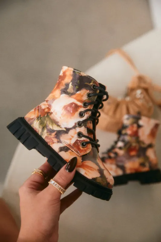 Grace Lace Up Boots - Floral sold by Miss Lola