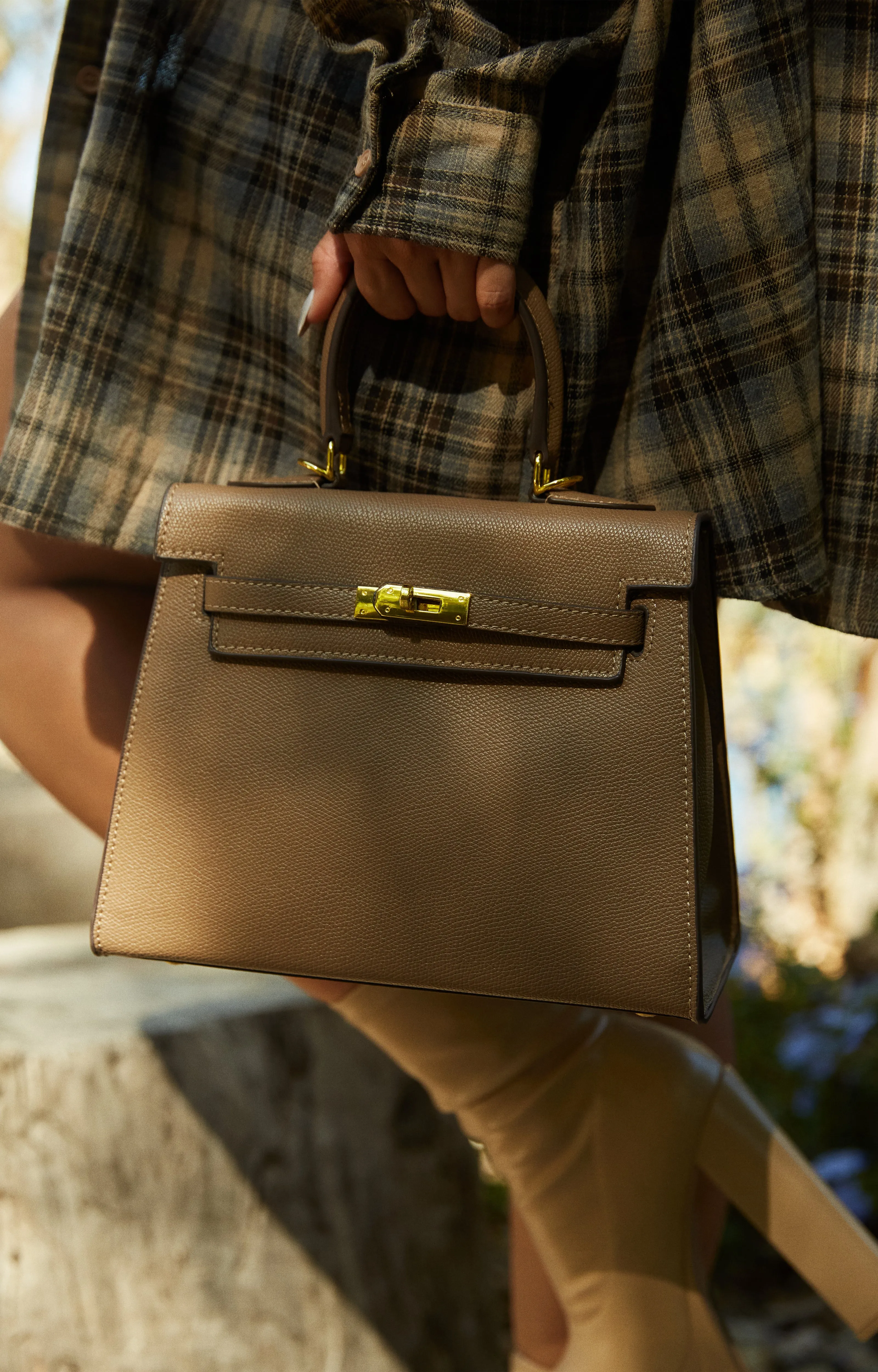 Erica Structured Top Handle Bag - Brown sold by Miss Lola product image thumbnail 2