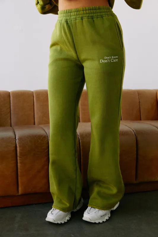 Don't Know Don't Care High Waist Wide Leg Sweat Pant - Green sold by Miss Lola