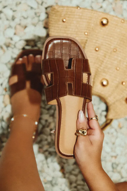 Miraya Slip On Sandals - Brown Croc sold by Miss Lola