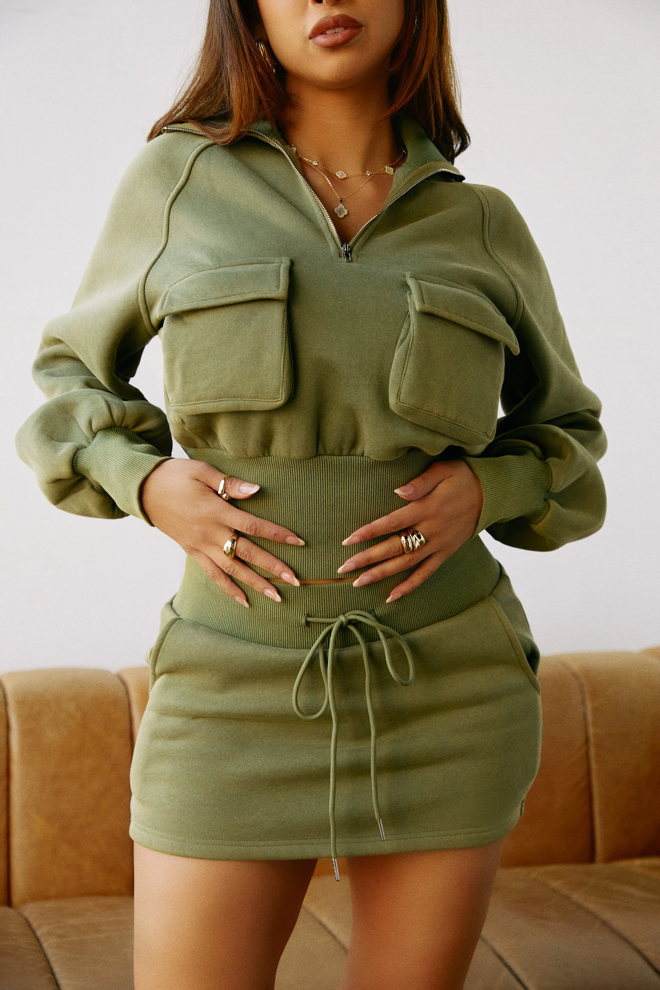 Unbothered Skirt Cargo Mini Skirt - Green sold by Miss Lola product image thumbnail 5