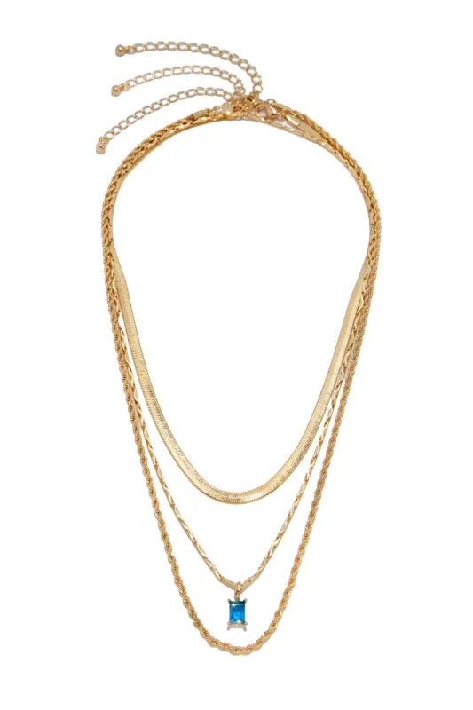 Celestina Stone Pendant Necklace Set - Gold/Blue sold by Miss Lola