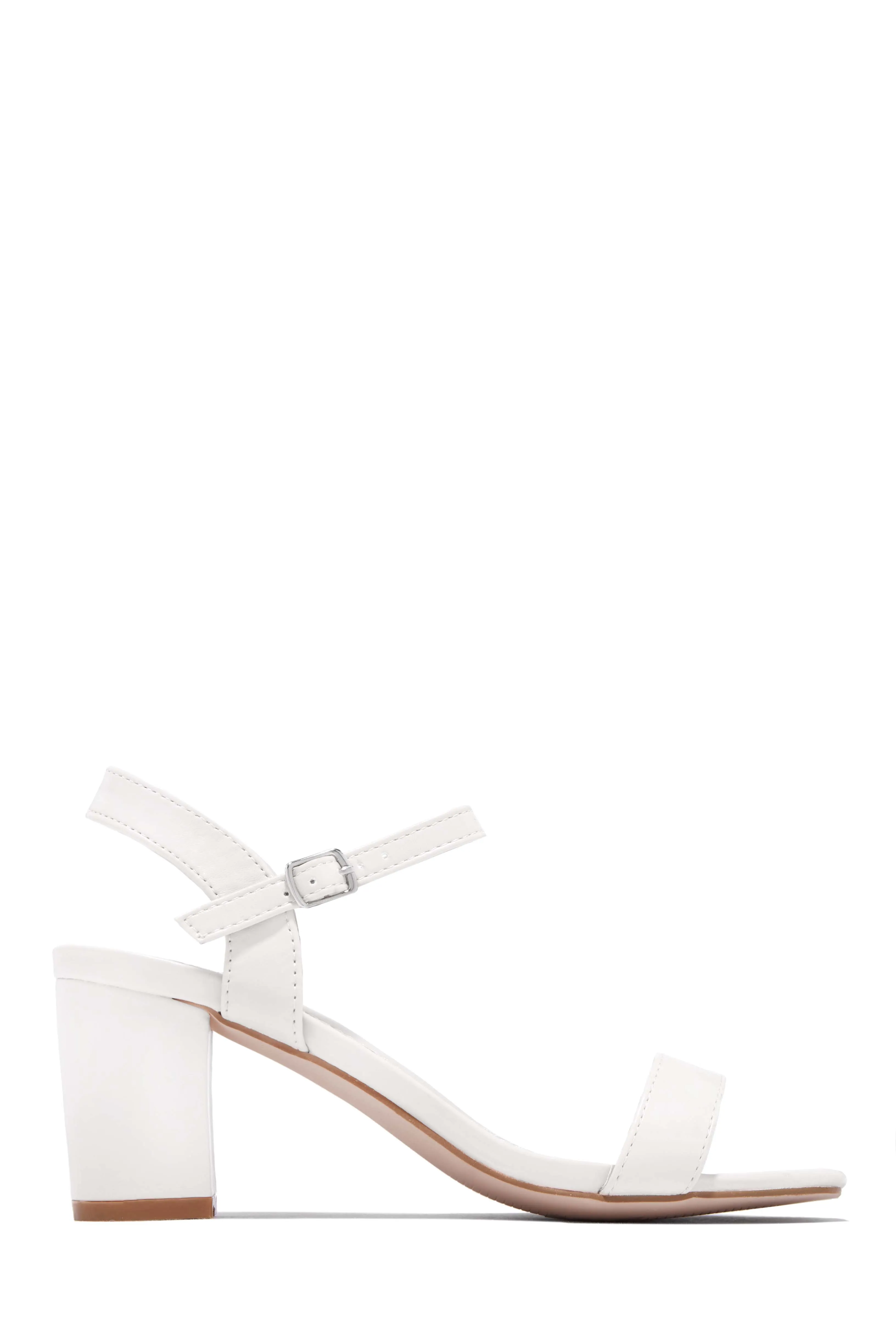 Deryna Ankle Strap Block Heels - White sold by Miss Lola