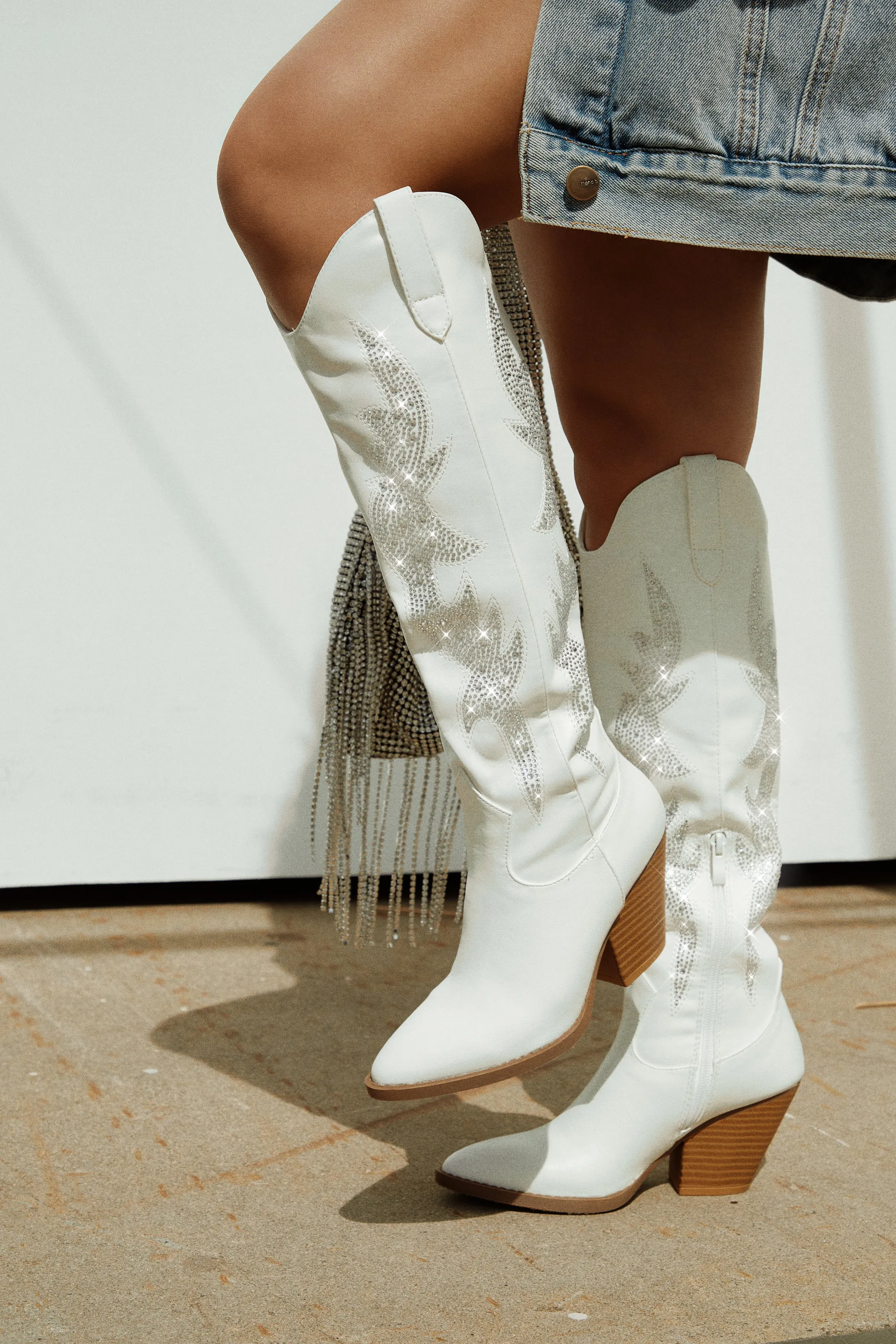 Austin Embellished Cowgirl Boots - White sold by Miss Lola