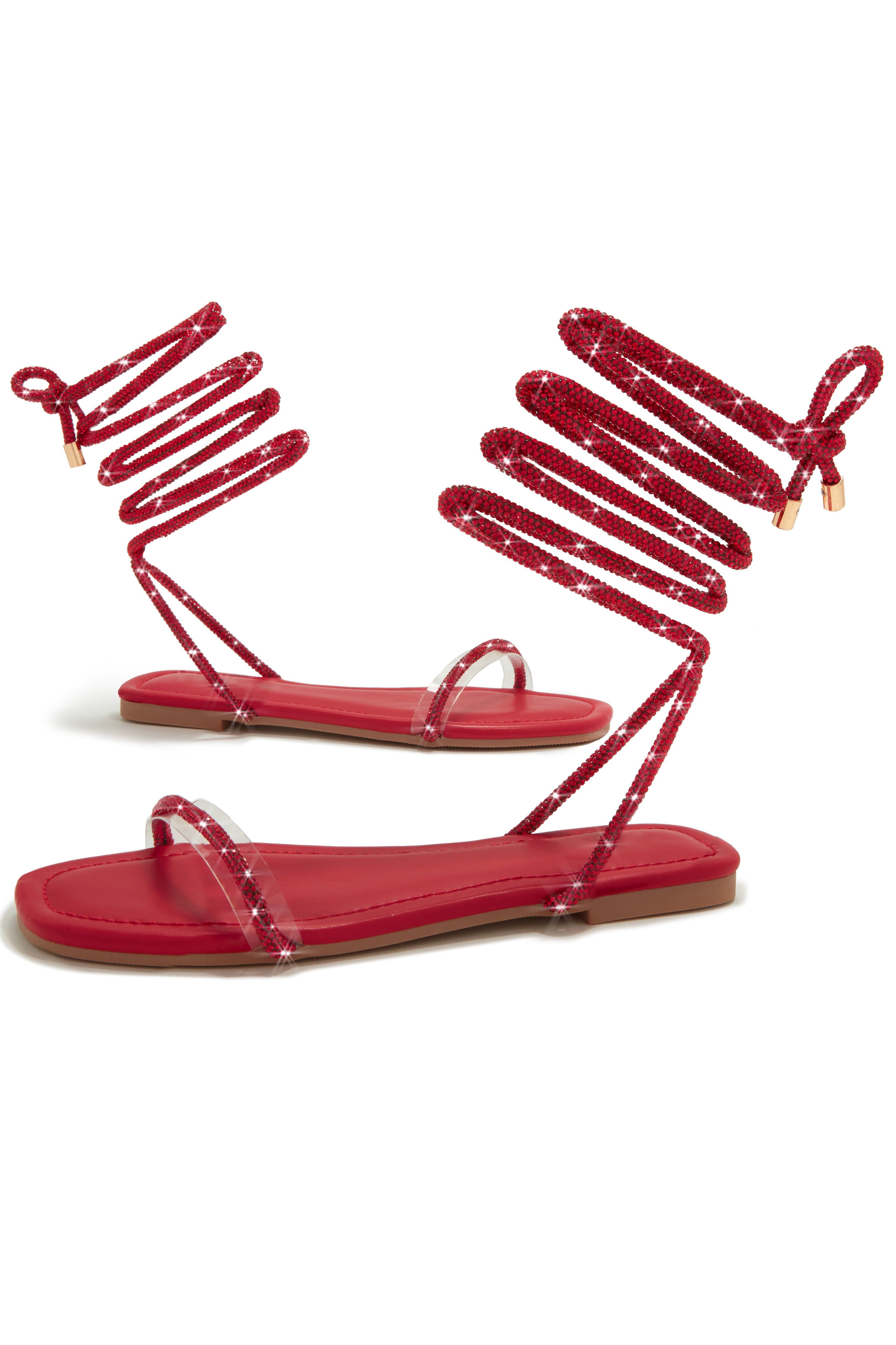Aruba Island Embellished Lace Up Sandals - Red sold by Miss Lola product image thumbnail 4