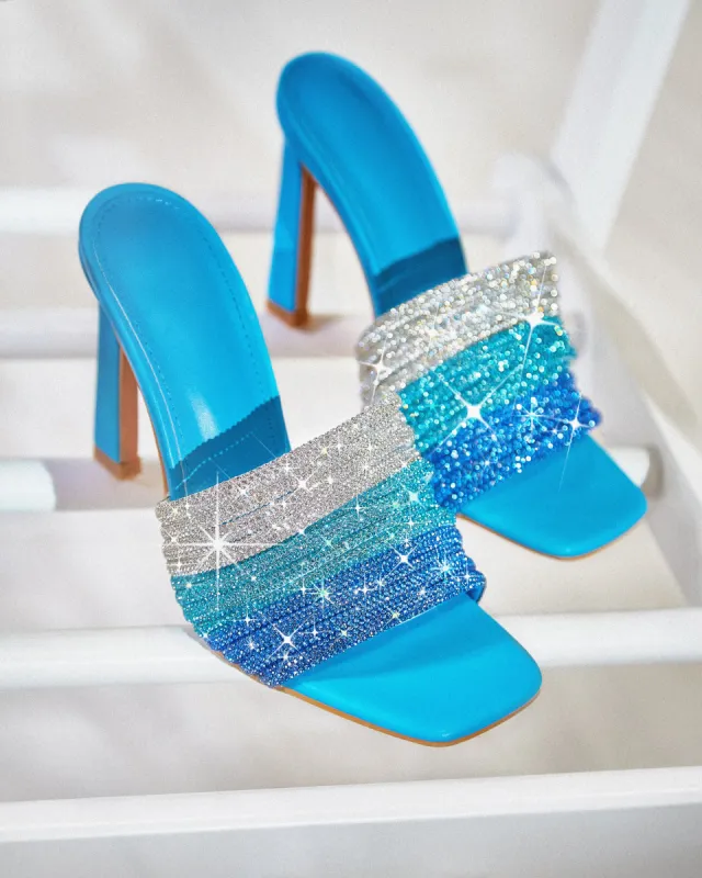 Feeling Myself Embellished High Heel Mules - Blue sold by Miss Lola