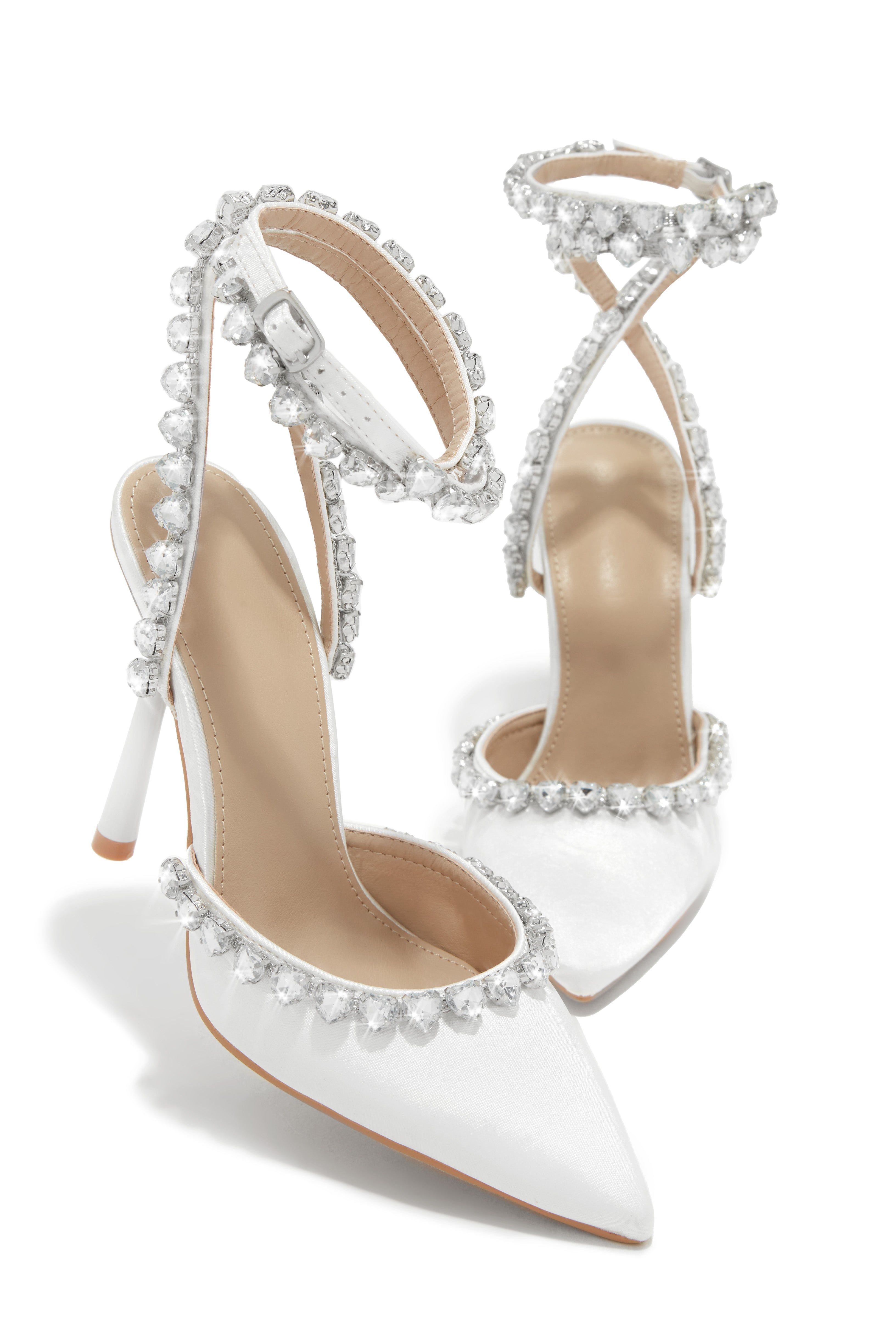 First Love Heart Stone Embellished Pump Heels - White sold by Miss Lola product image thumbnail 4