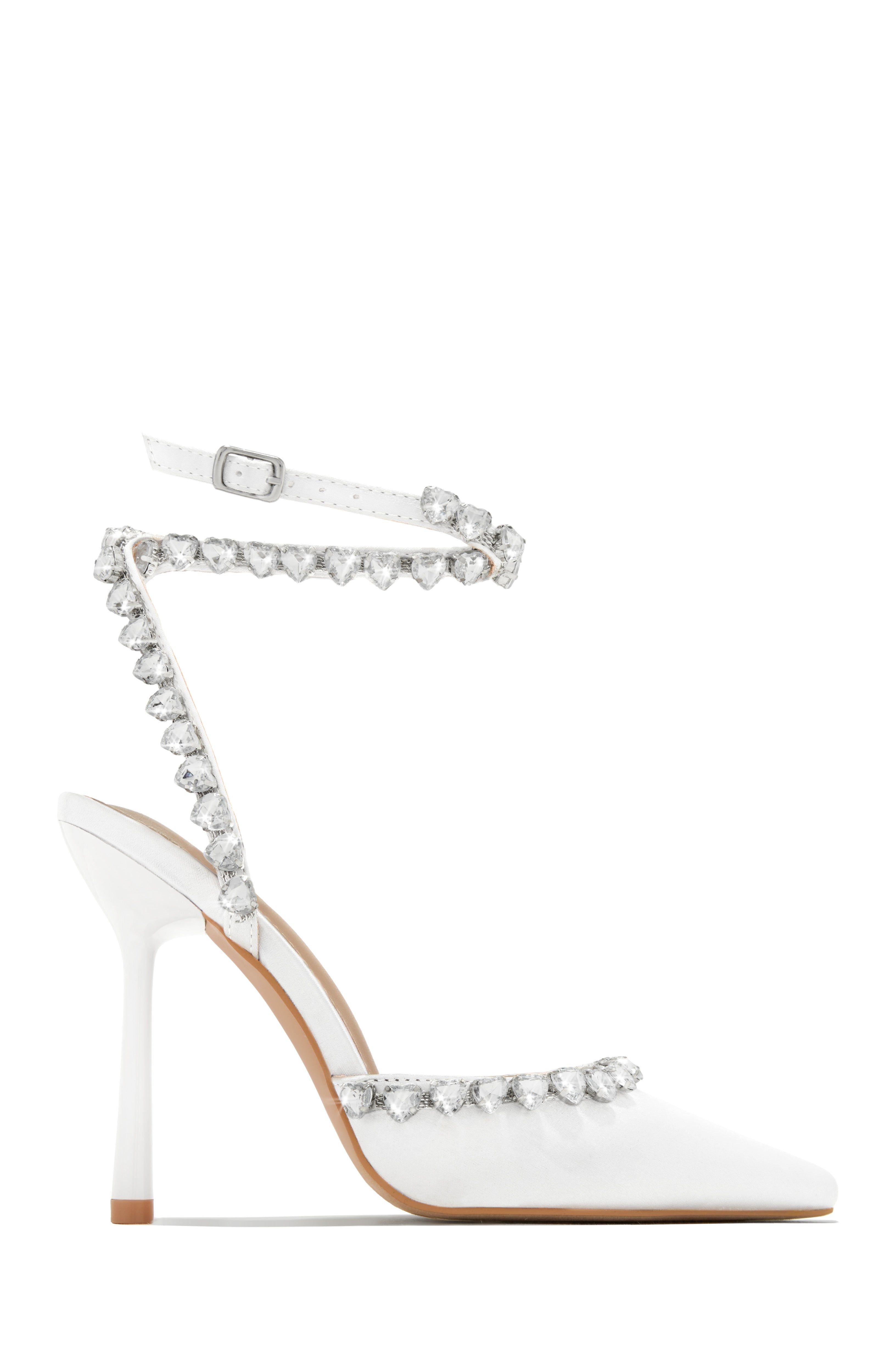 First Love Heart Stone Embellished Pump Heels - White sold by Miss Lola product image thumbnail 5