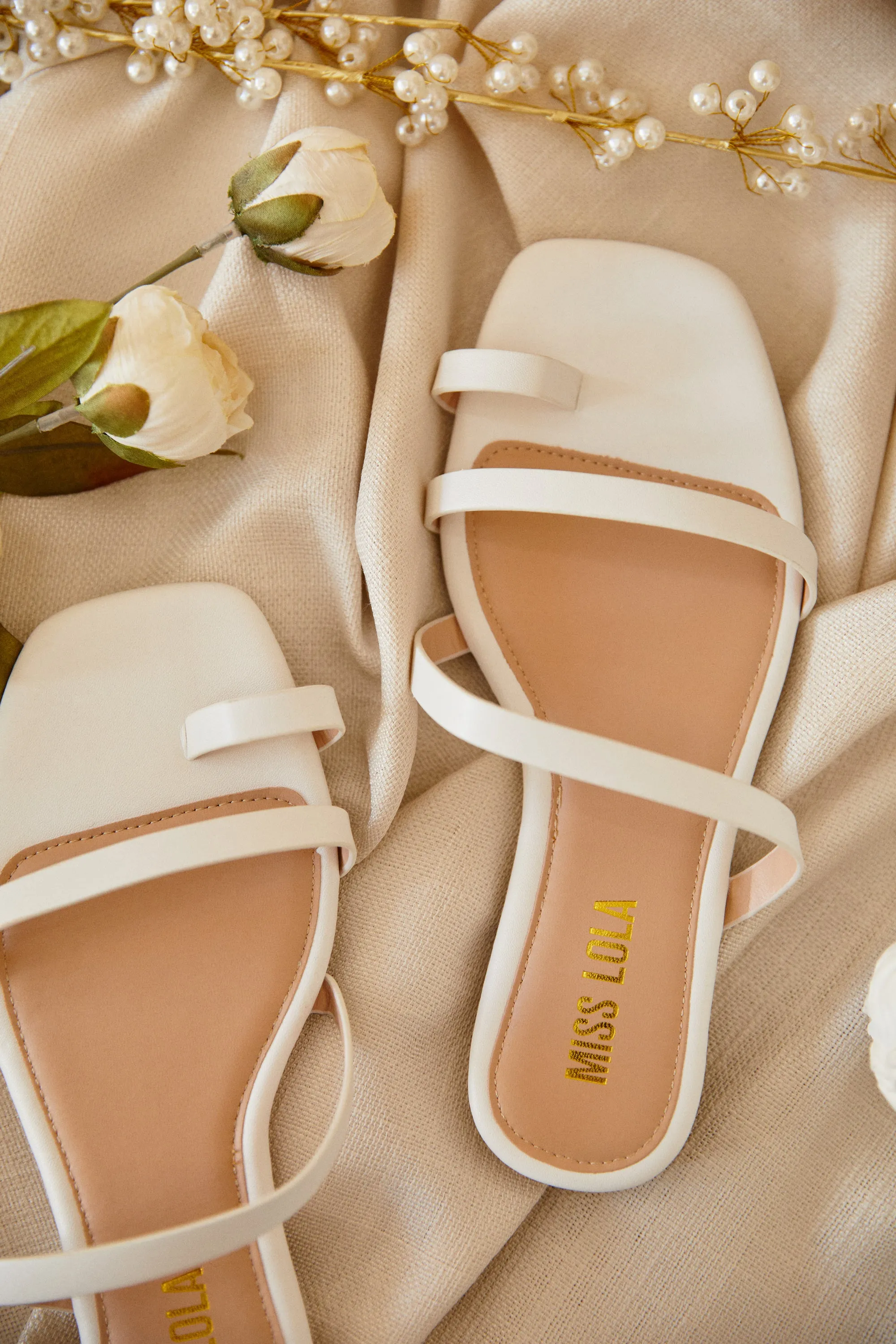 Dreamy Skies Slip On Flat Sandals - White sold by Miss Lola