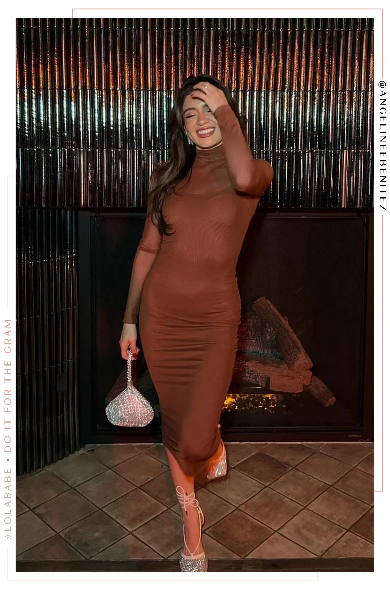 Ineza Long Sleeve Midi Dress - Brown sold by Miss Lola