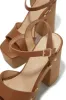 Kammy Platform Block High Heels - Tan sold by Miss Lola