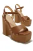 Kammy Platform Block High Heels - Tan sold by Miss Lola