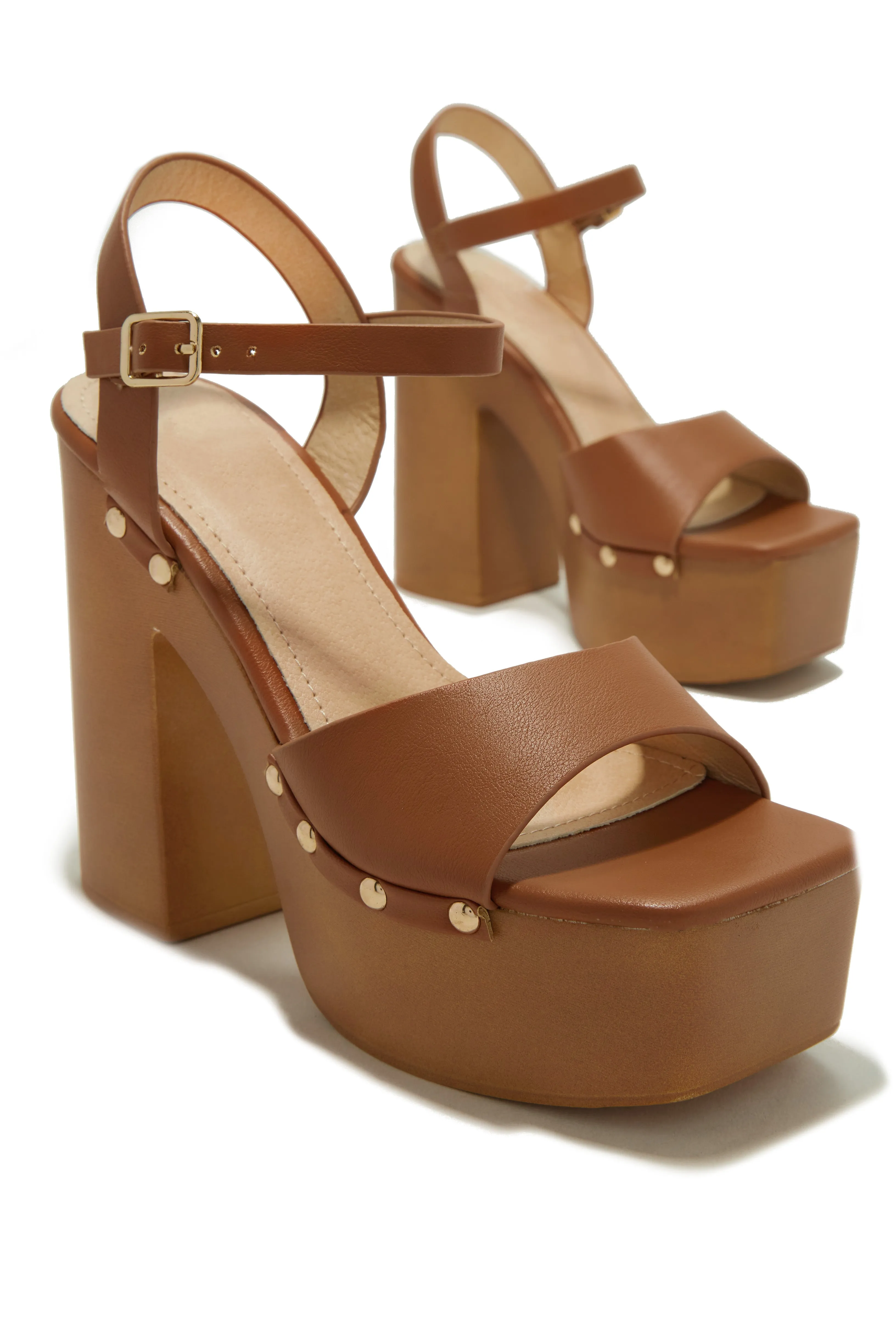 Kammy Platform Block High Heels - Tan sold by Miss Lola product image thumbnail 3
