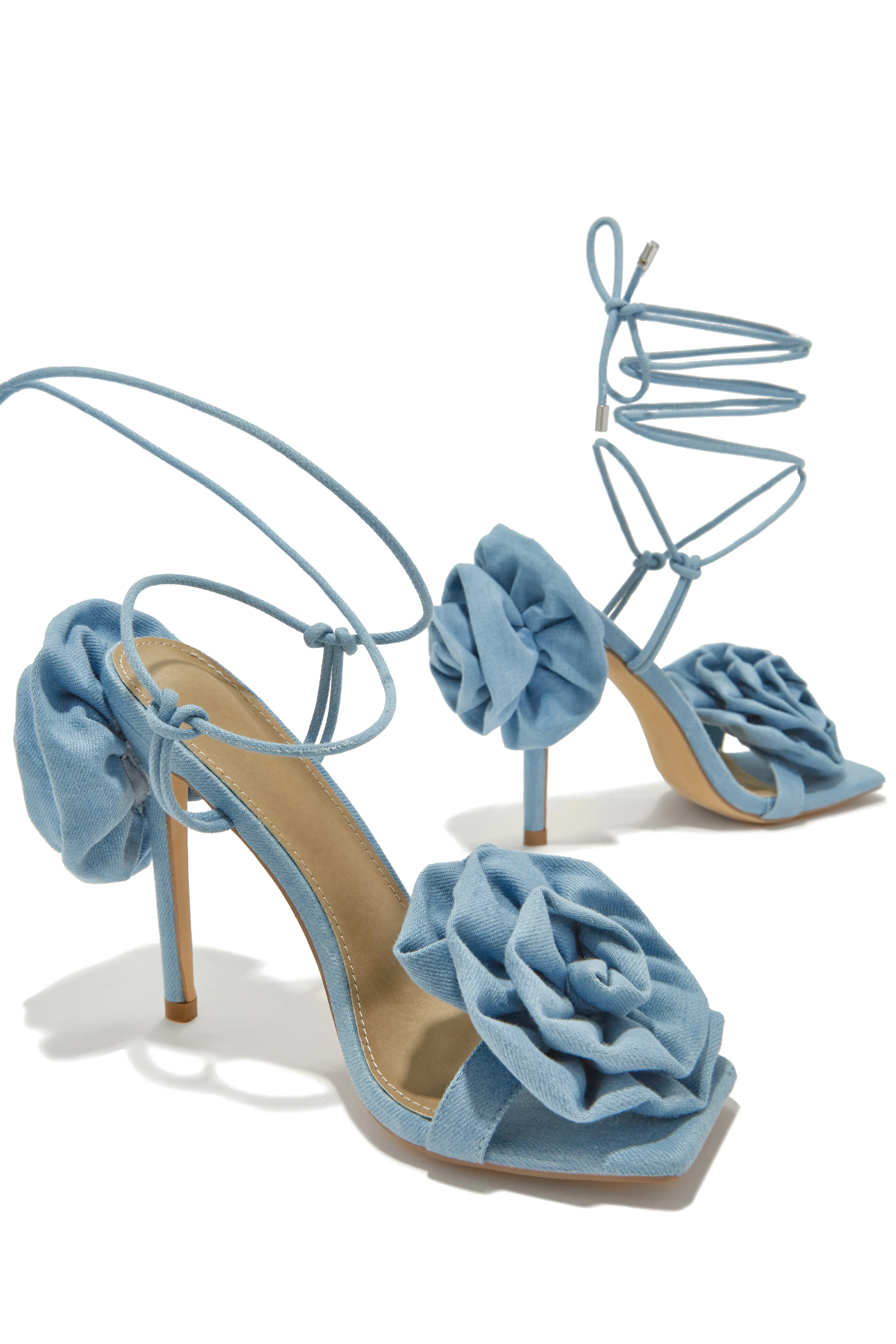 Divine Bloom Rosette Lace Up Heels - Denim sold by Miss Lola product image thumbnail 4