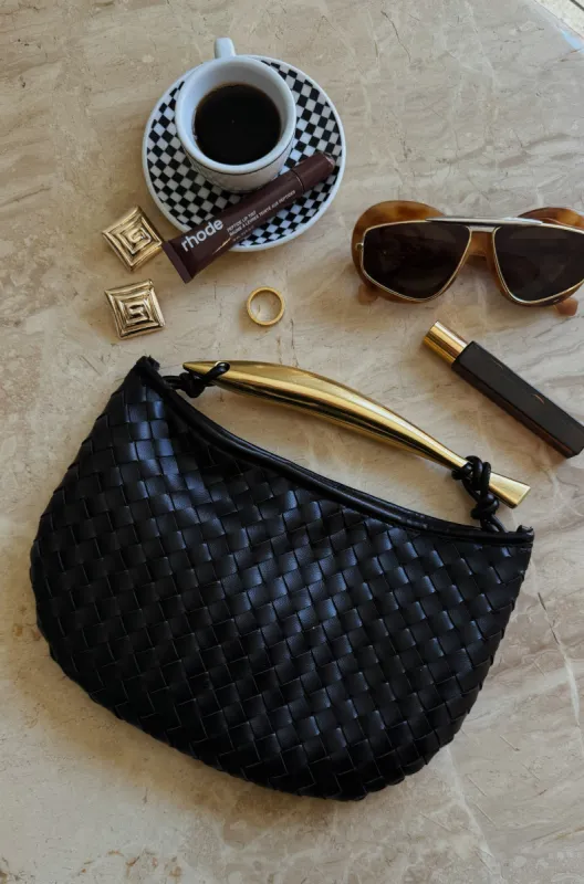 Olivia Hardware Handle Woven Bag - Black sold by Miss Lola