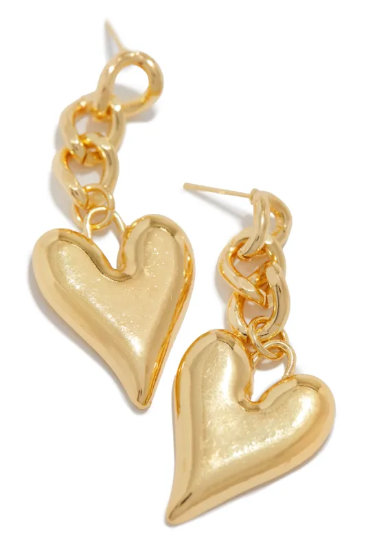 Love Bond Dangle Heart Pendant Earring - Gold sold by Miss Lola