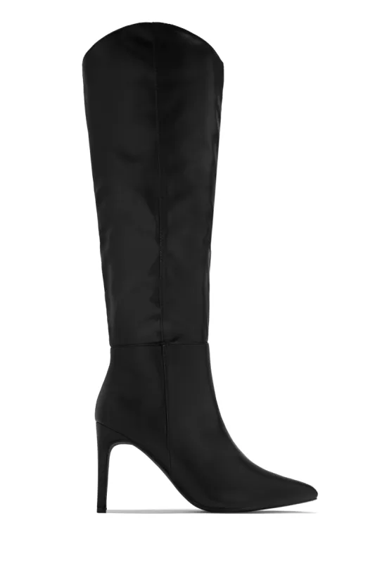 Portia Knee High Heel Boots - Black sold by Miss Lola