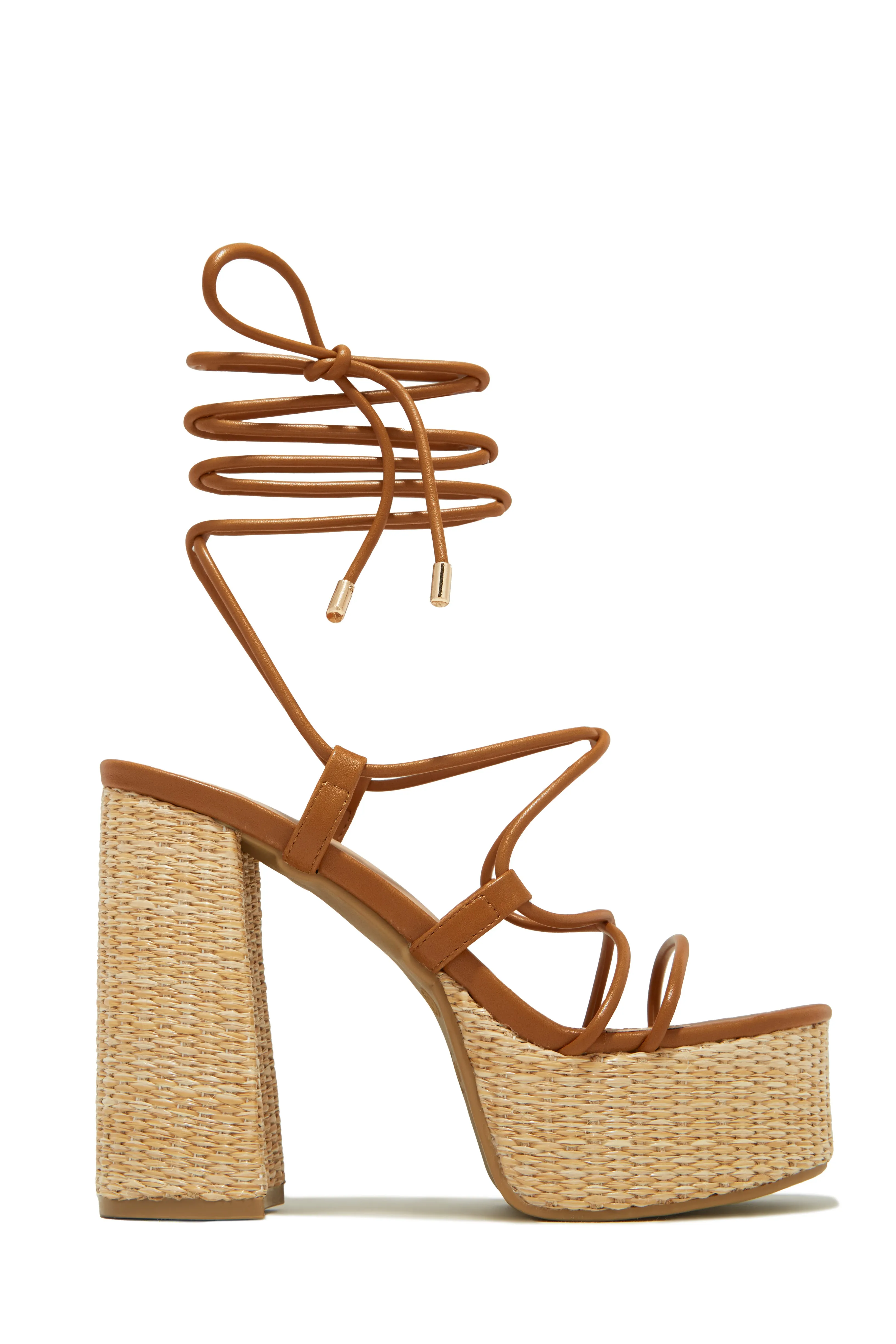 Chantal Lace Up Platform Block Heels - Tan sold by Miss Lola product image thumbnail 3