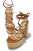 Chantal Lace Up Platform Block Heels - Tan sold by Miss Lola