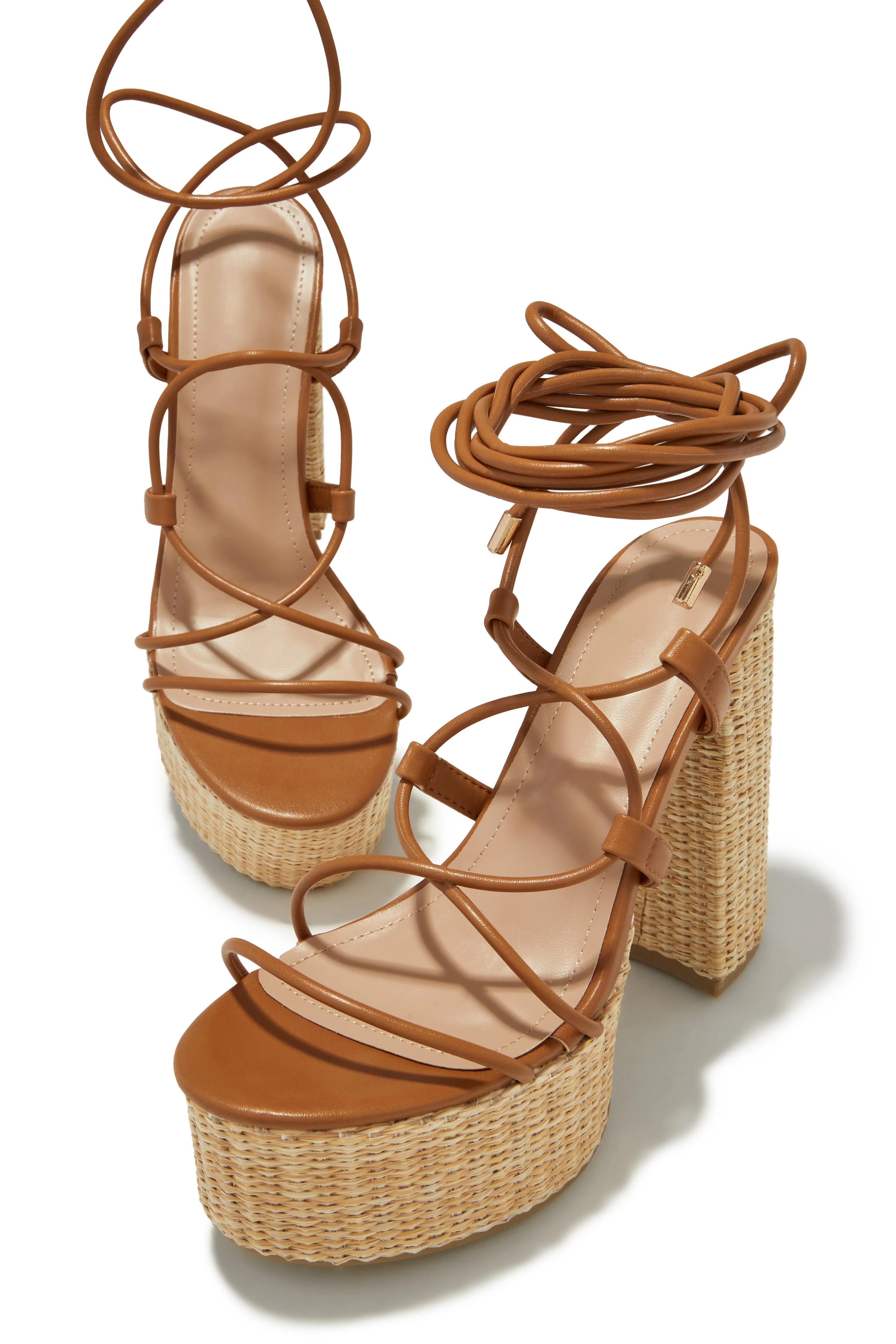 Chantal Lace Up Platform Block Heels - Tan sold by Miss Lola product image thumbnail 2