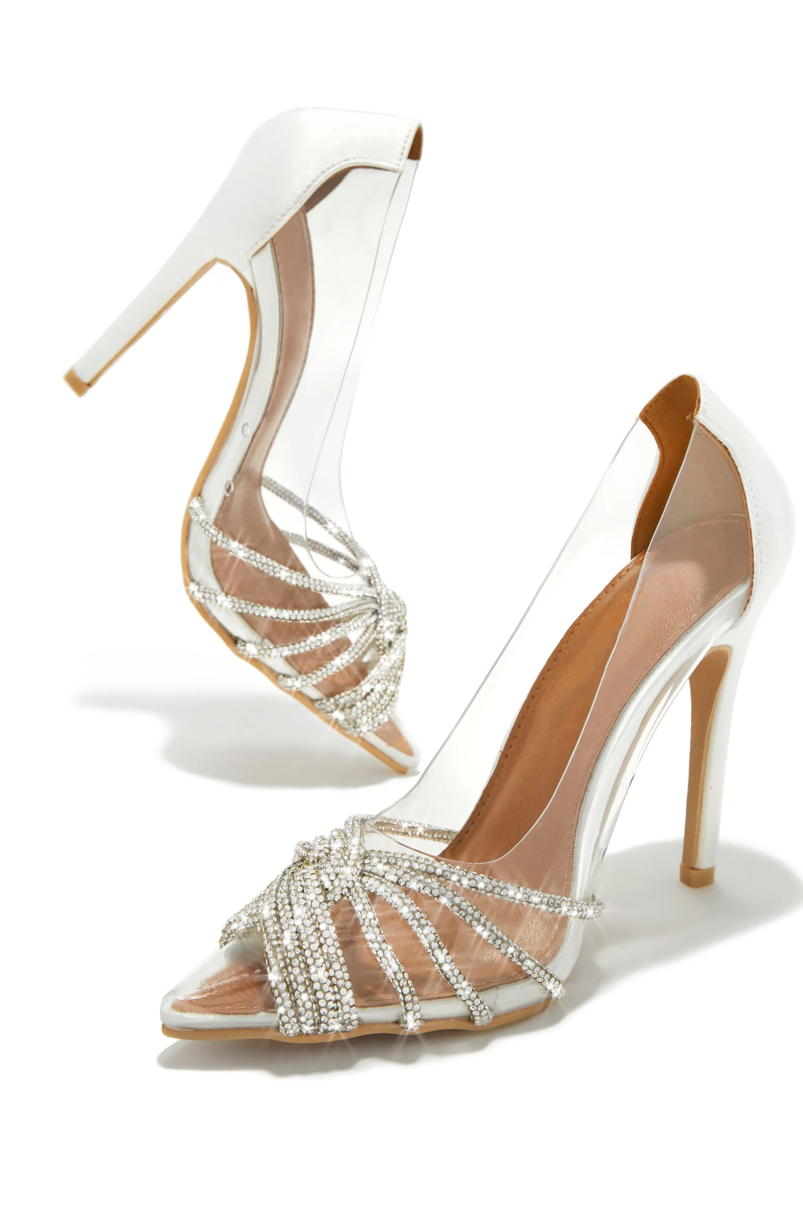 Champagne Toast Embellished Pointed Toe Pumps - White sold by Miss Lola product image thumbnail 2