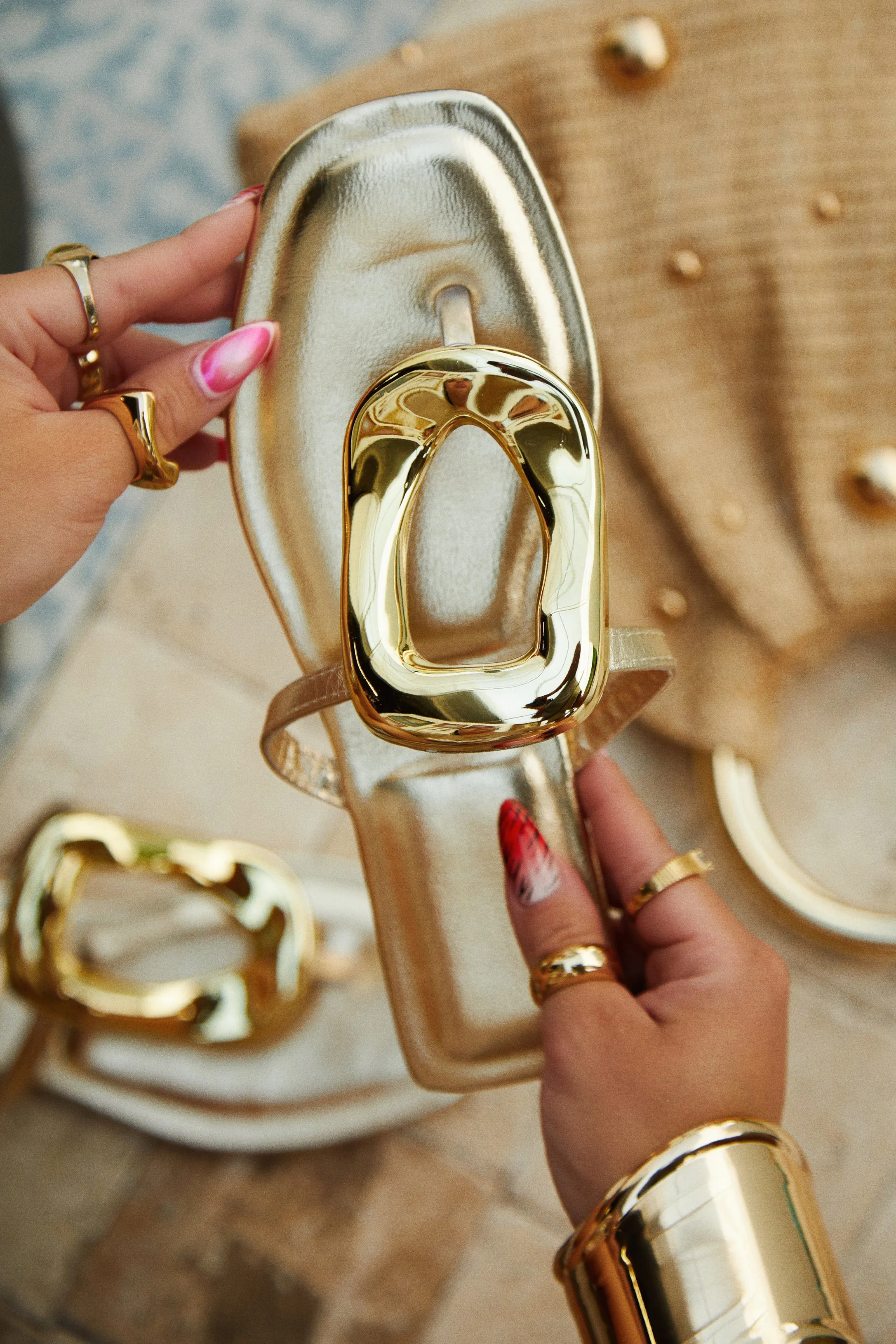 Adonna Slip On Thong Strap Sandals - Gold sold by Miss Lola