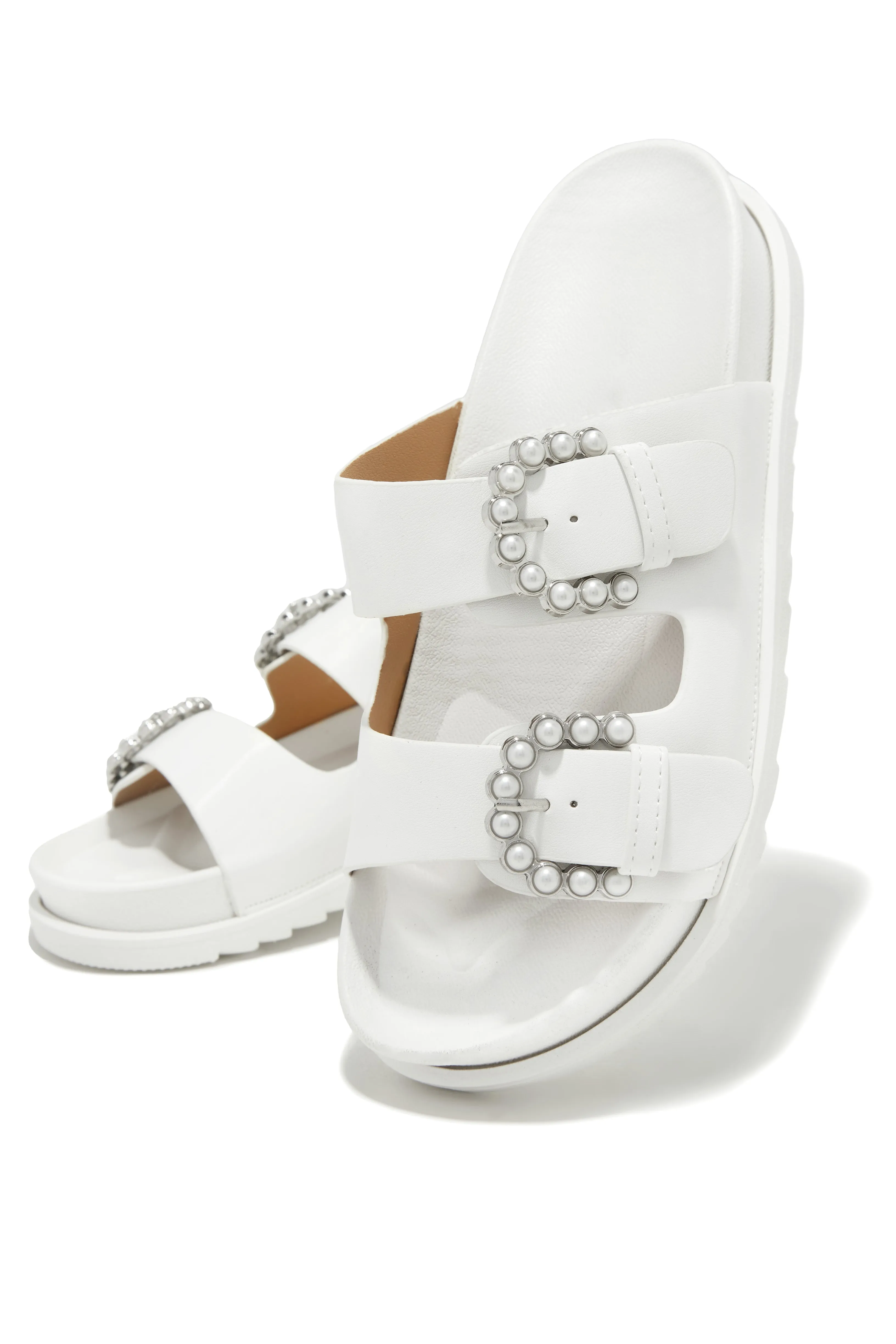 Golden Beaches Embellished Slip On Sandals - White sold by Miss Lola product image thumbnail 3