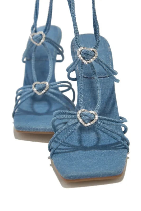 Lovestruck Embellished Strappy High Heels - Denim sold by Miss Lola
