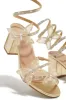 Fantasy Embellished Around The Ankle Coil Block Heels - Gold sold by Miss Lola