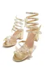 Fantasy Embellished Around The Ankle Coil Block Heels - Gold sold by Miss Lola