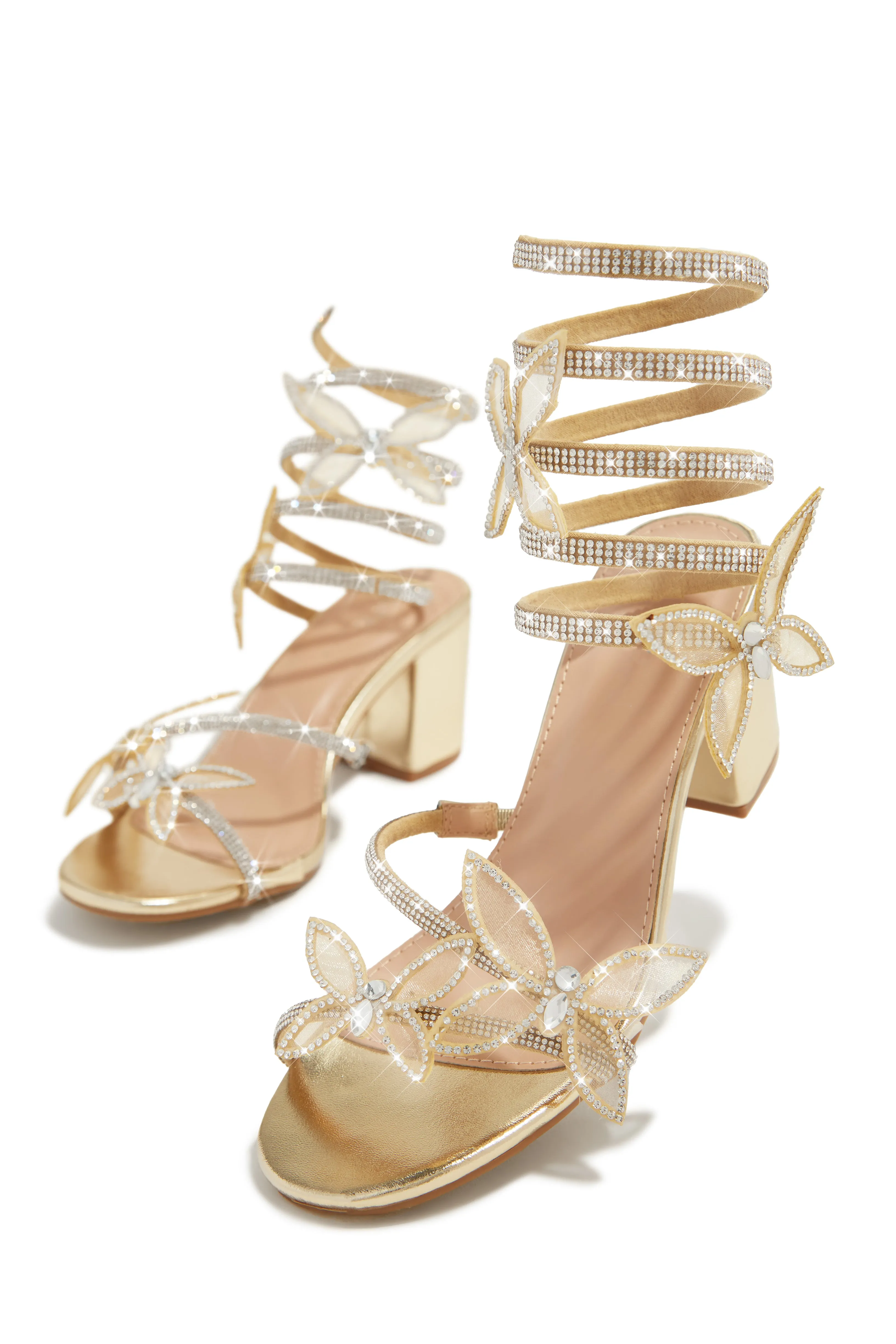 Fantasy Embellished Around The Ankle Coil Block Heels - Gold sold by Miss Lola product image thumbnail 3