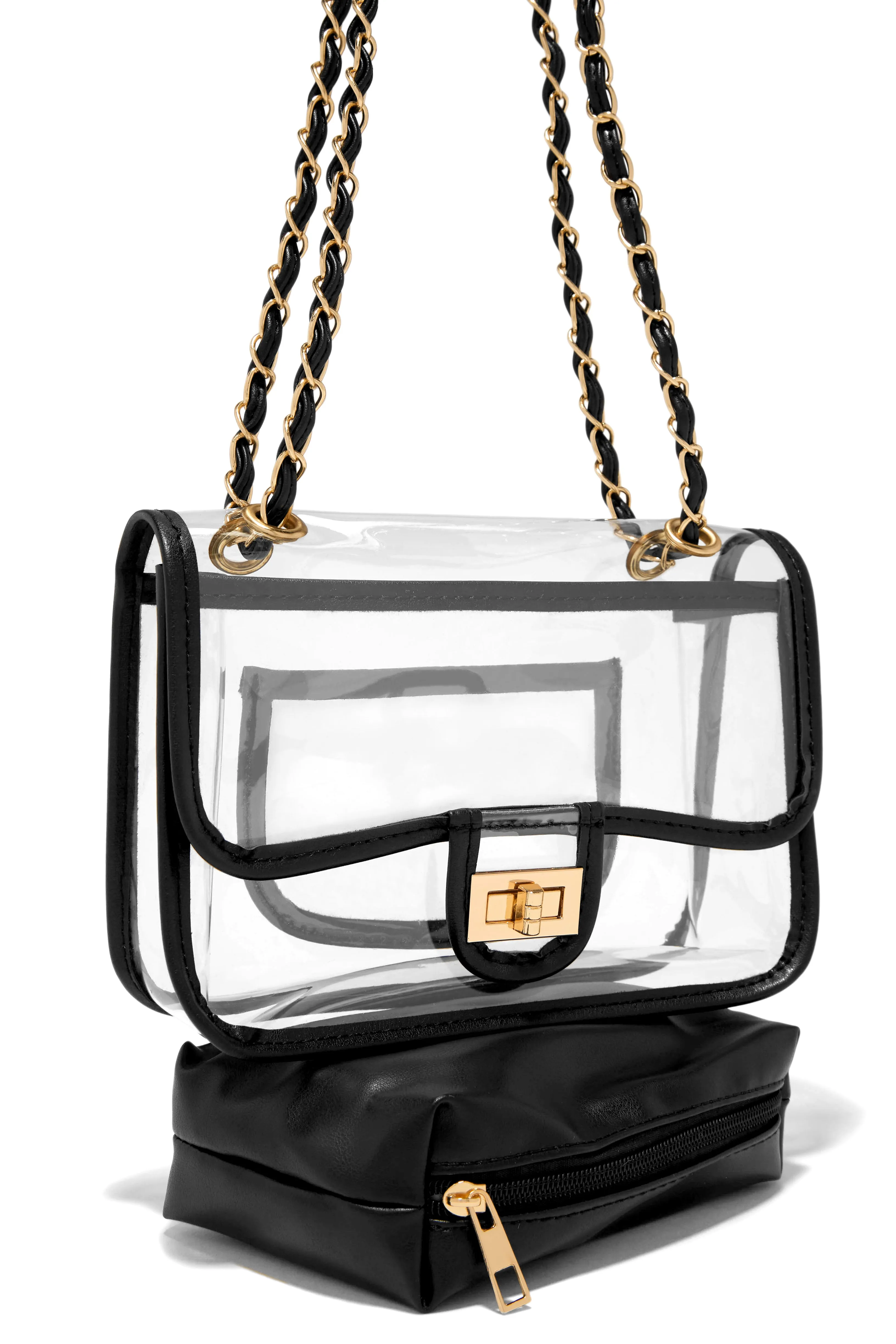 Jessica Clear Flap Over Crossbody Bag - Black sold by Miss Lola product image thumbnail 3