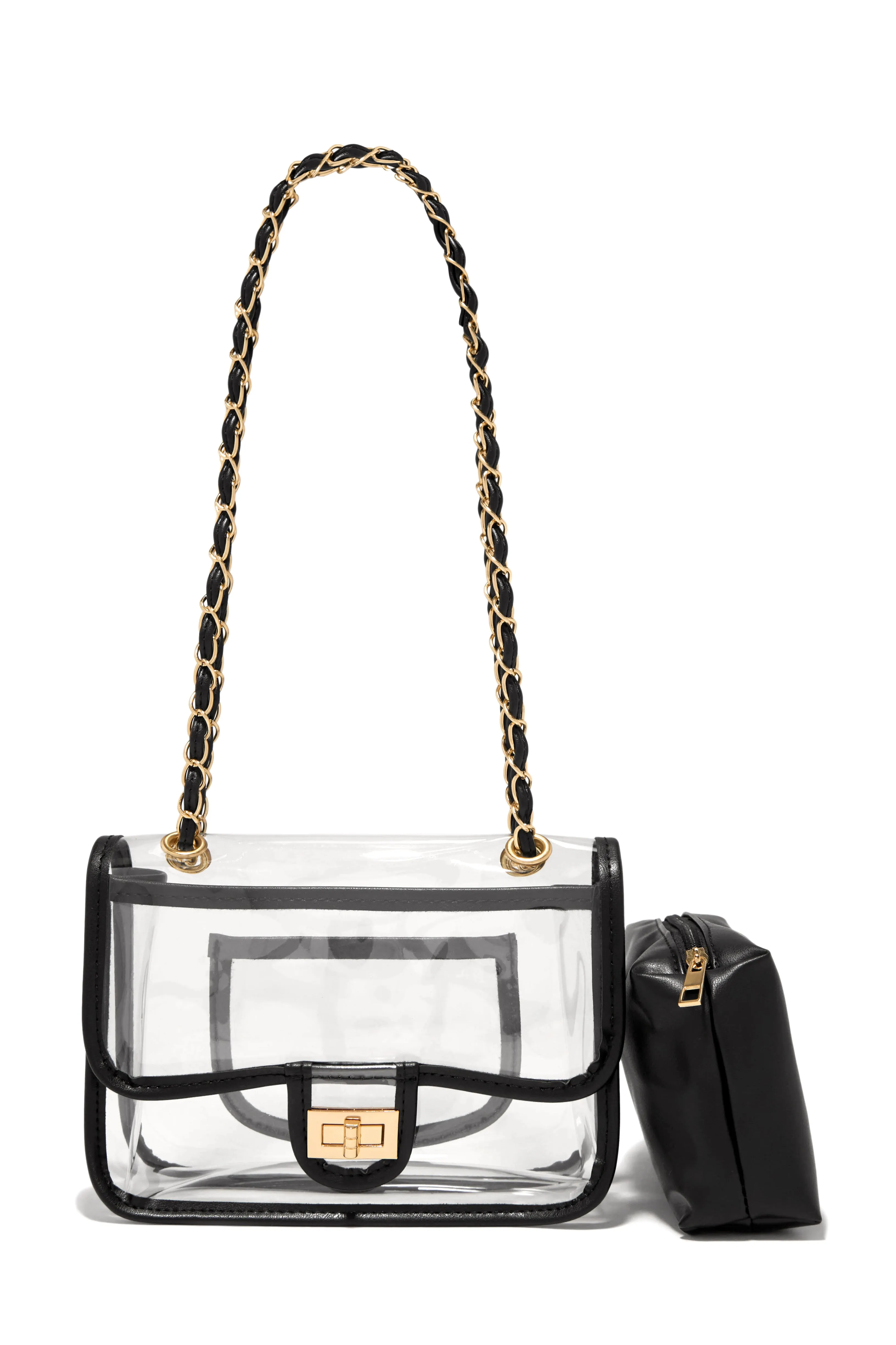 Jessica Clear Flap Over Crossbody Bag - Black sold by Miss Lola