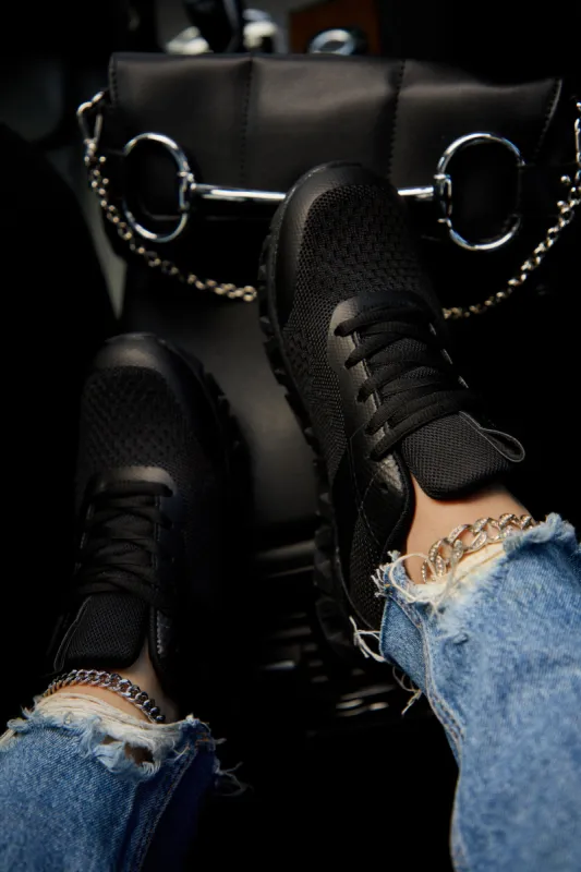 Jet Setter Lace Up Sneakers - Black sold by Miss Lola