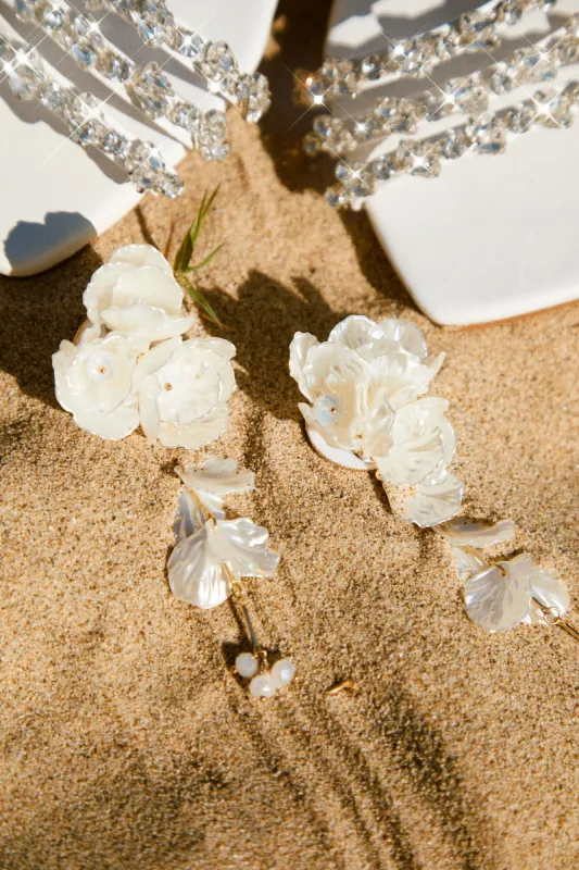 Mariela Statement Floral Dangle Earring - White sold by Miss Lola